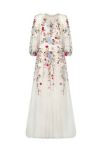 Abito maxi in tulle ricamato con fiori