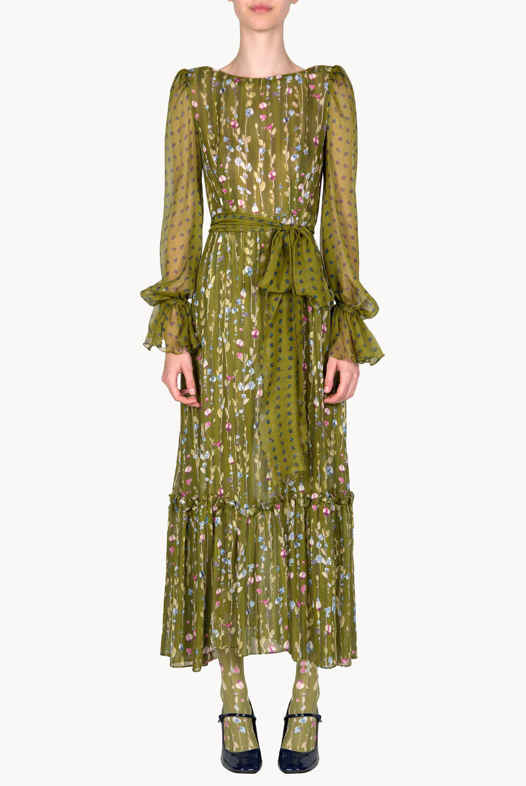 Flower Garland Printed Georgette Dress