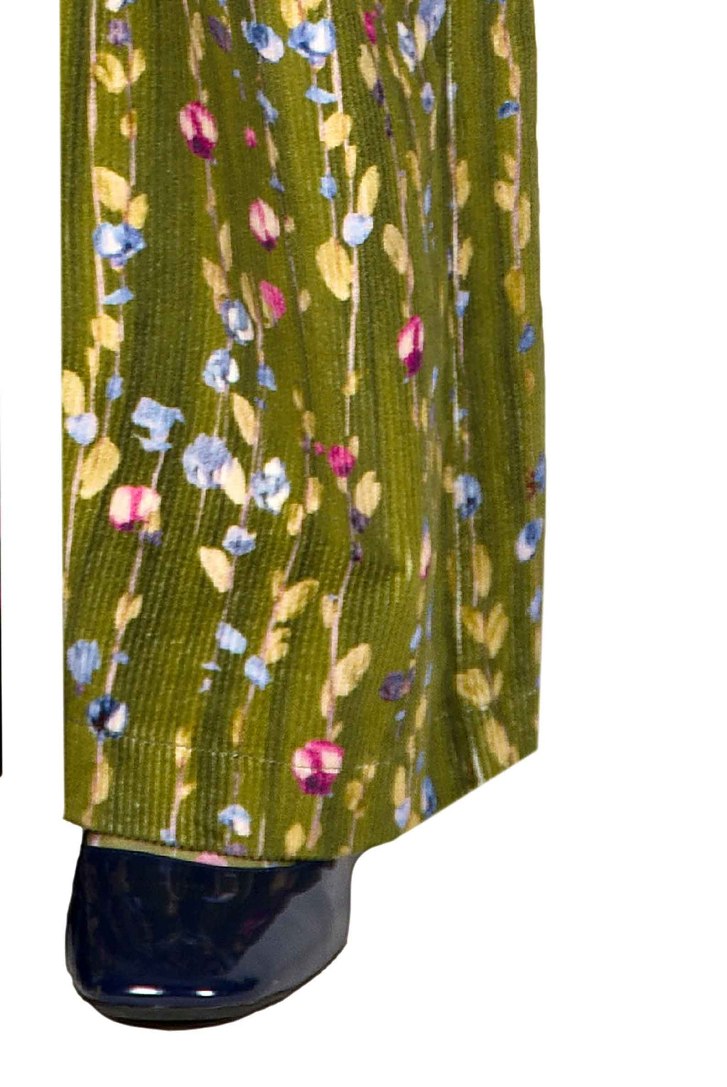 Pantaloni palazzo in velluto a coste con ghirlanda di fiori