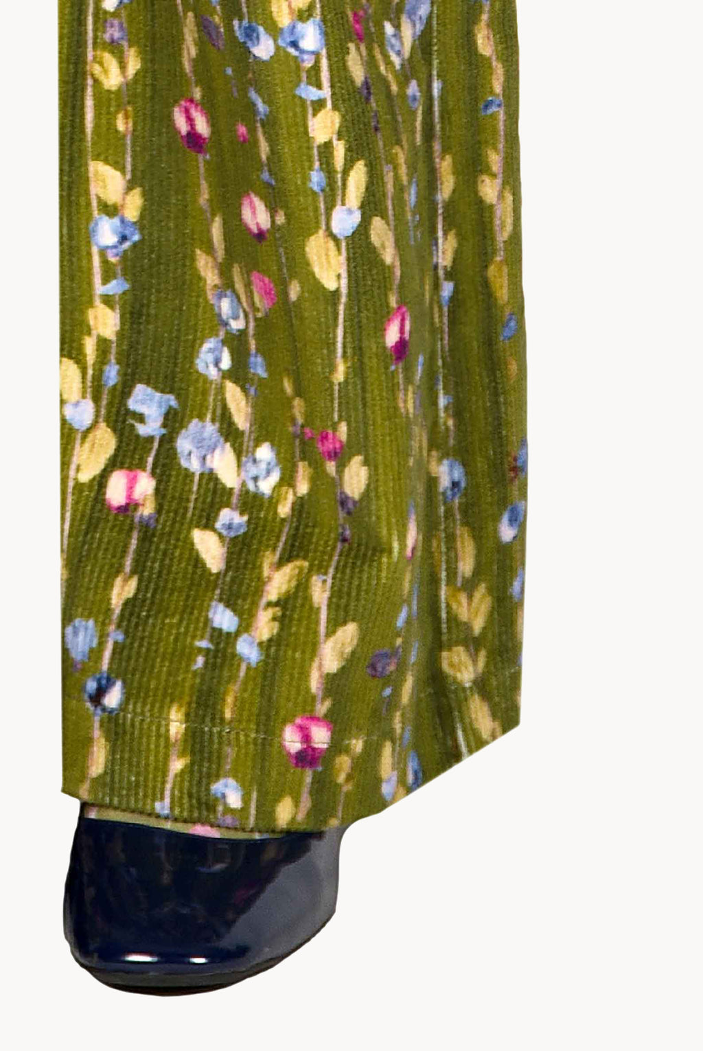 Pantaloni palazzo in velluto a coste con ghirlanda di fiori