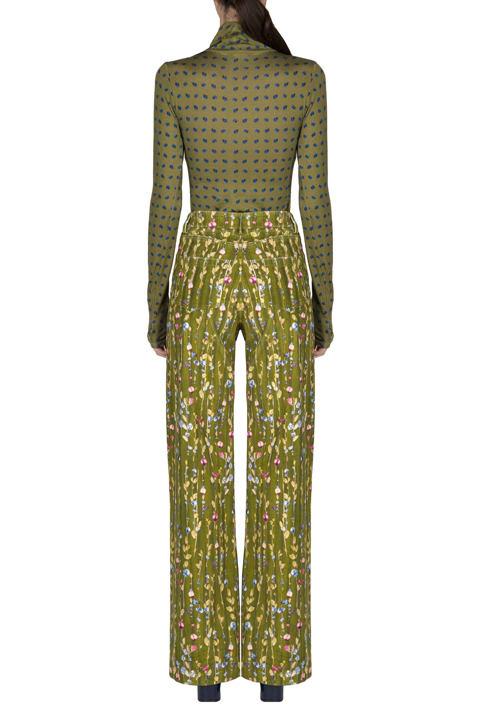 Pantaloni palazzo in velluto a coste con ghirlanda di fiori