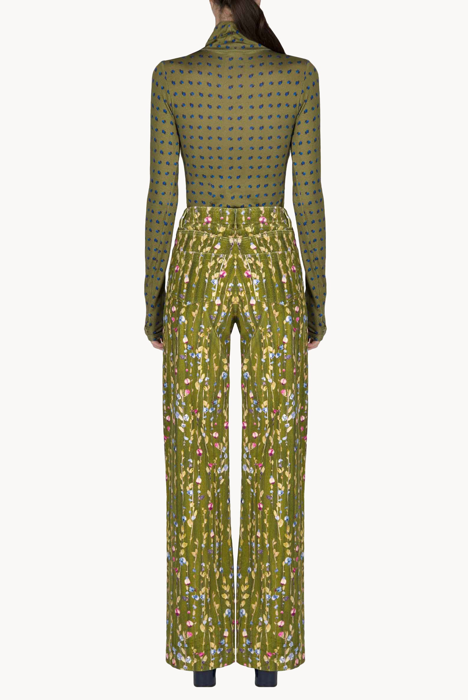 Pantaloni palazzo in velluto a coste con ghirlanda di fiori