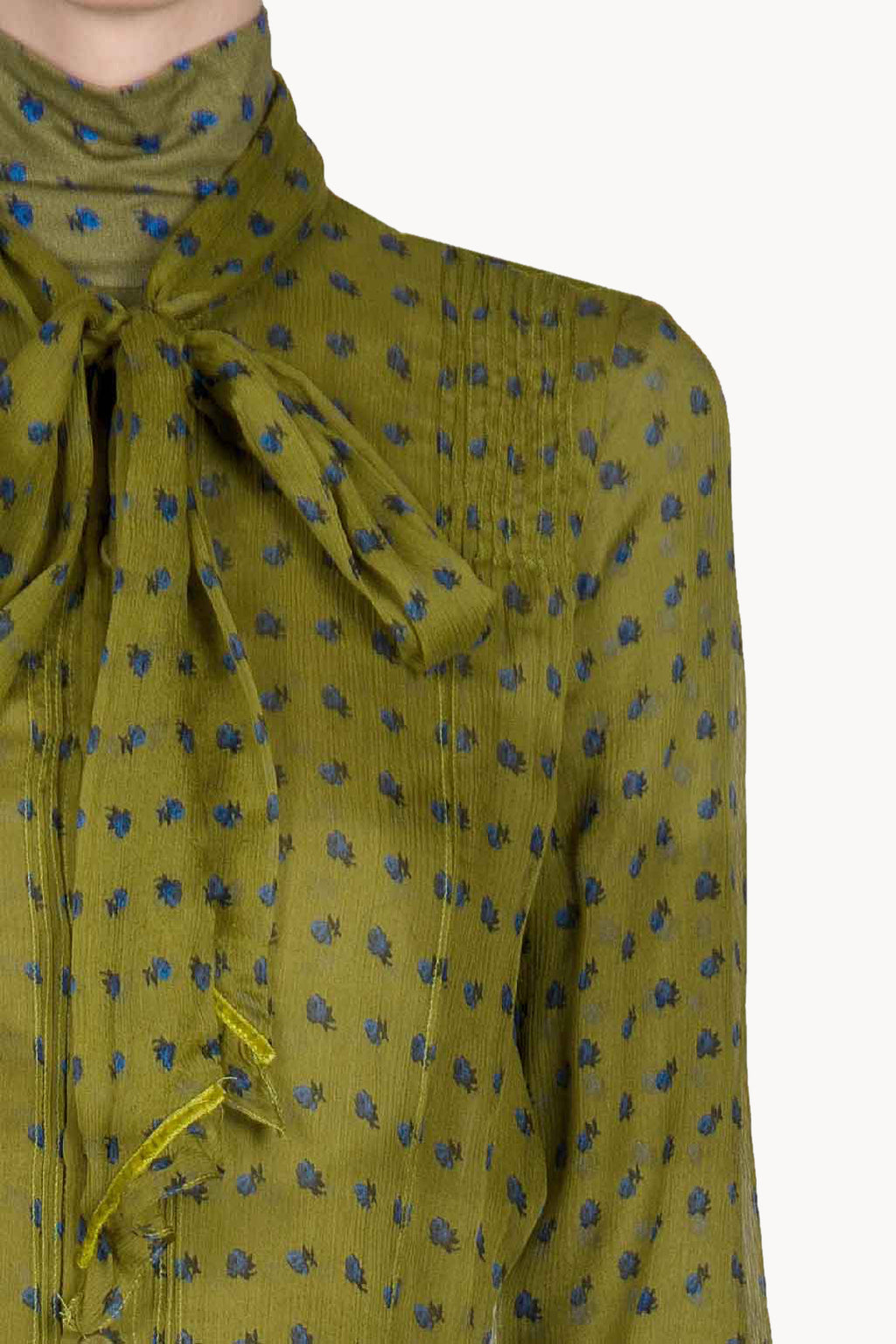 Vintage Buds Chiffon Creponne Shirt With Bow Detail
