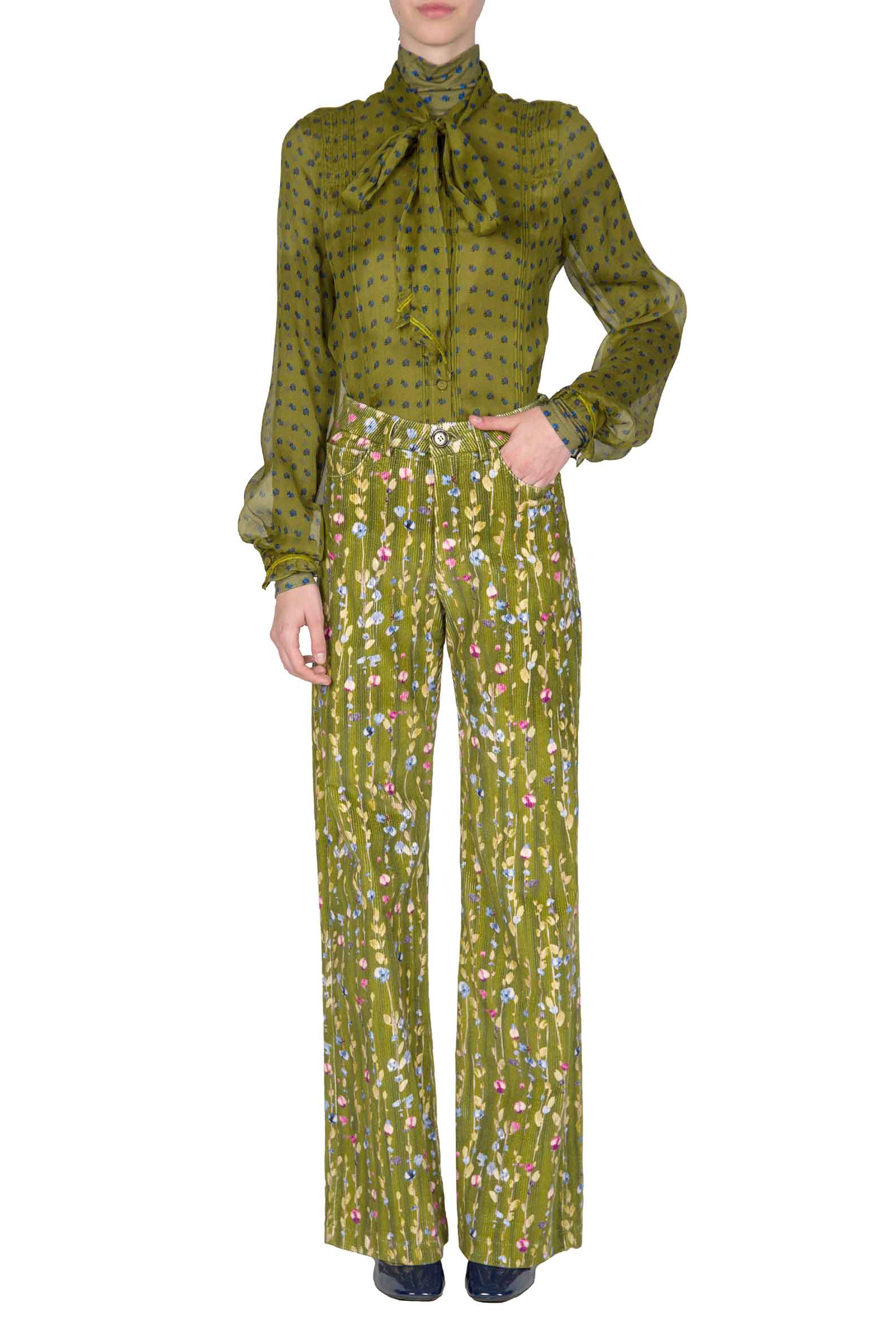 Camicia in chiffon creponne Vintage Buds con dettaglio a fiocco