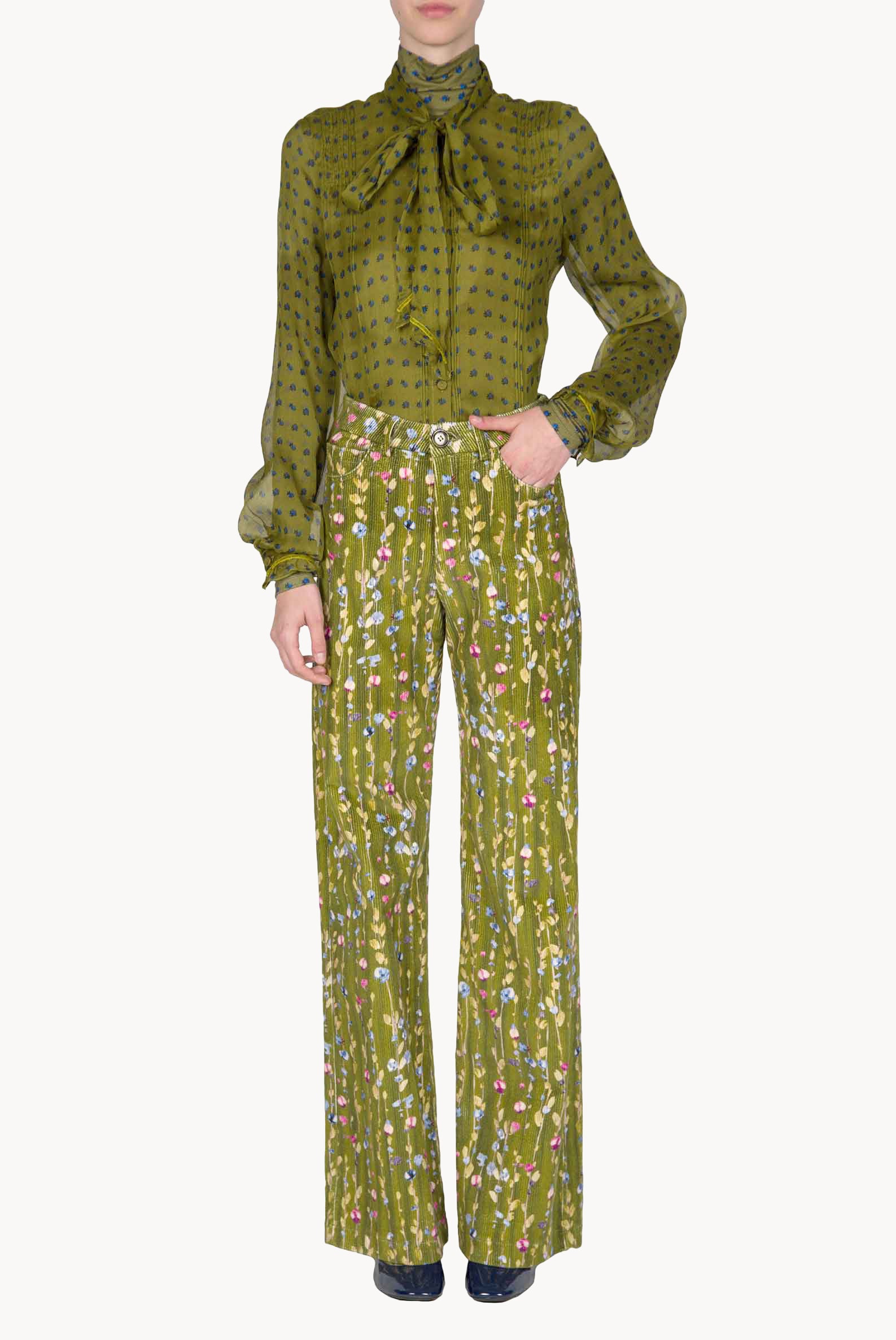 Vintage Buds Chiffon Creponne Shirt With Bow Detail