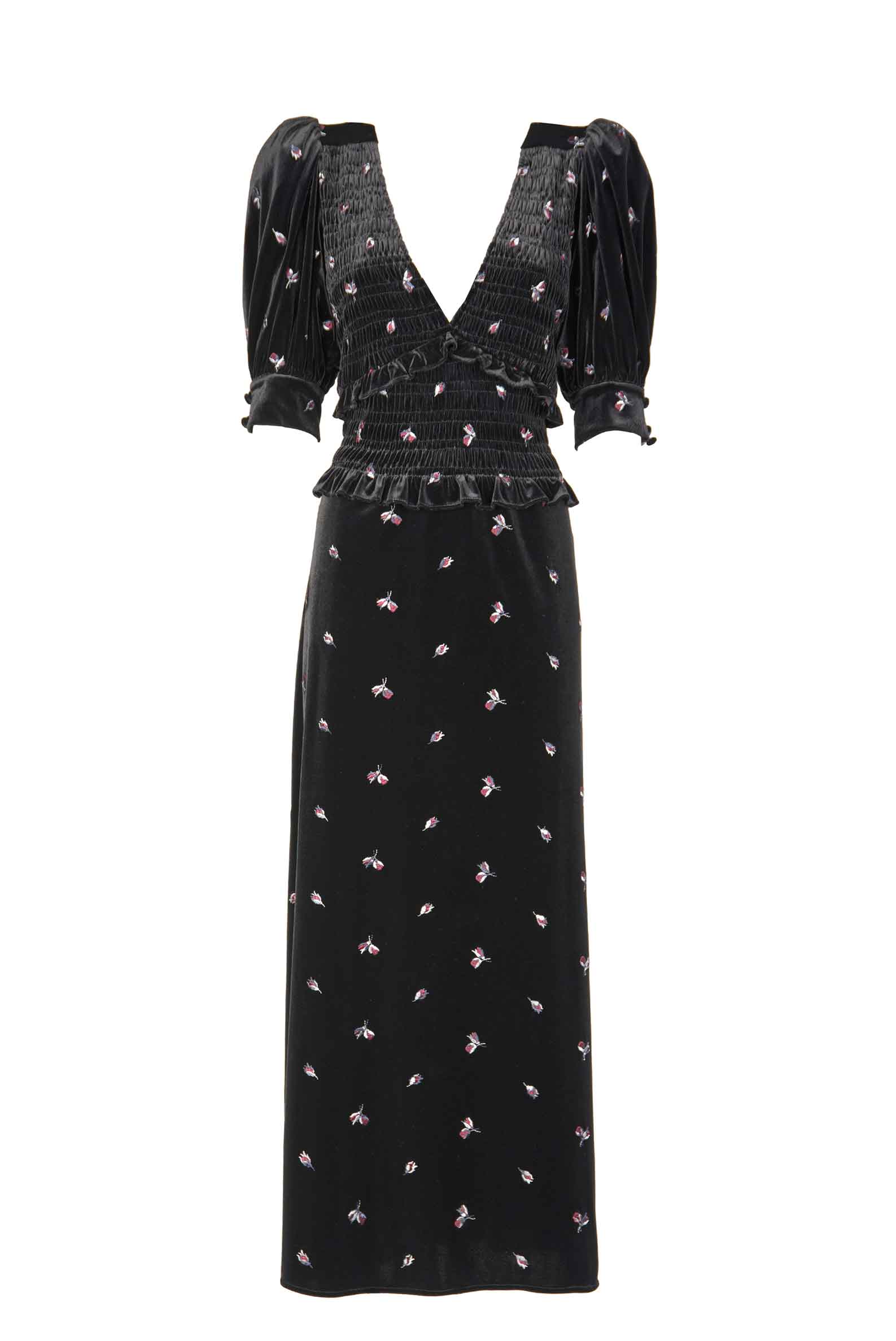 Abito Winter Garden ricamato con smock