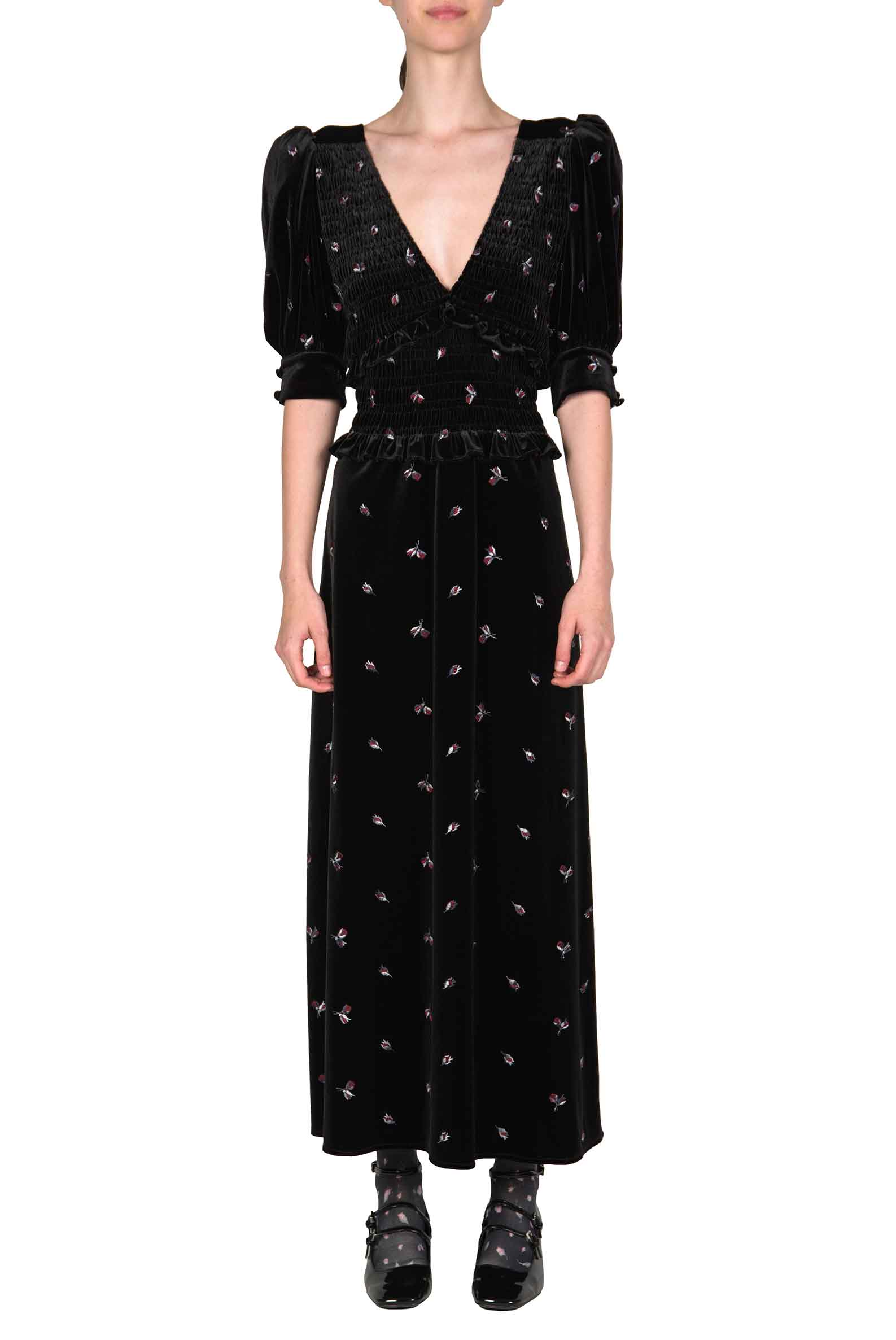 Abito Winter Garden ricamato con smock