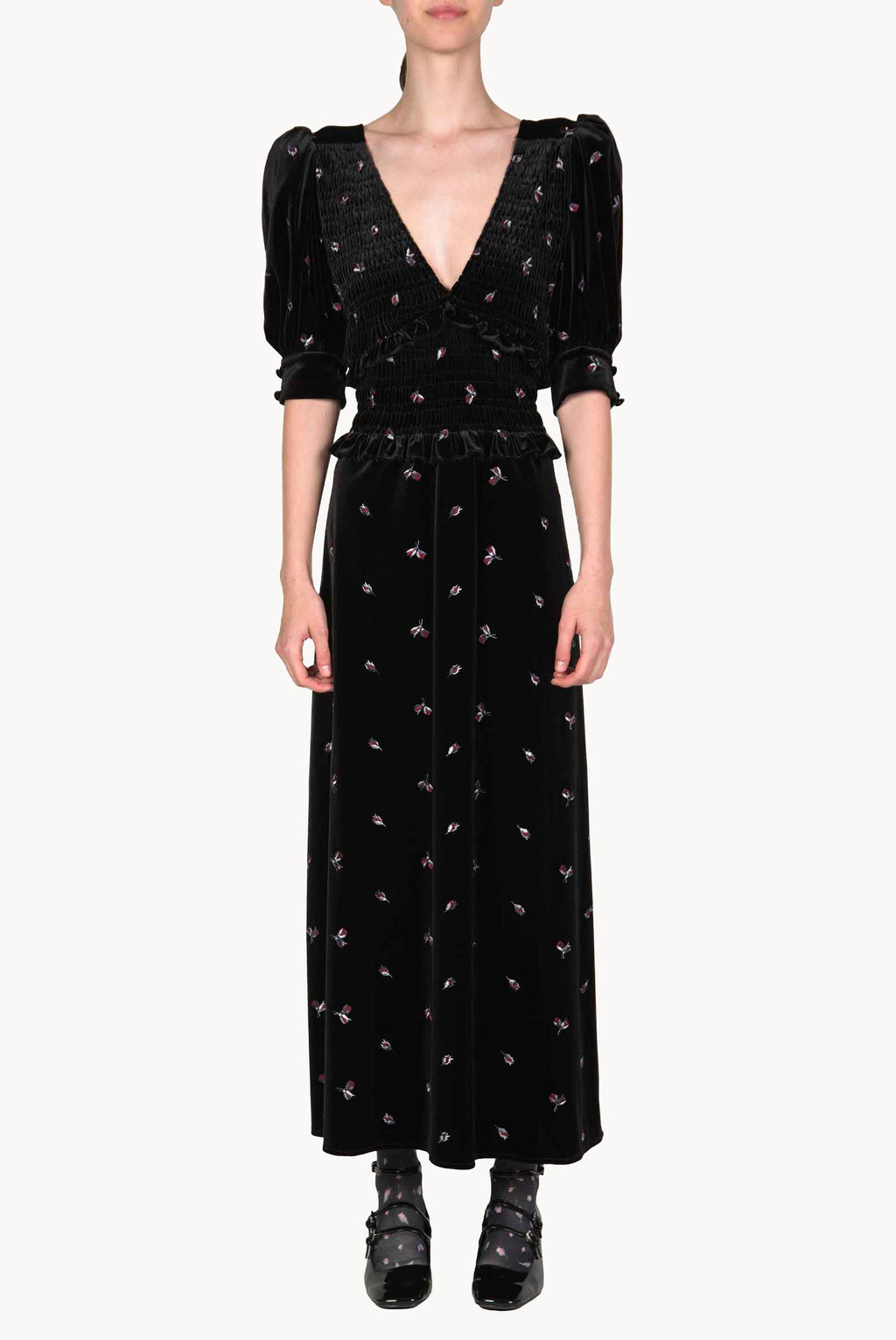 Abito Winter Garden ricamato con smock
