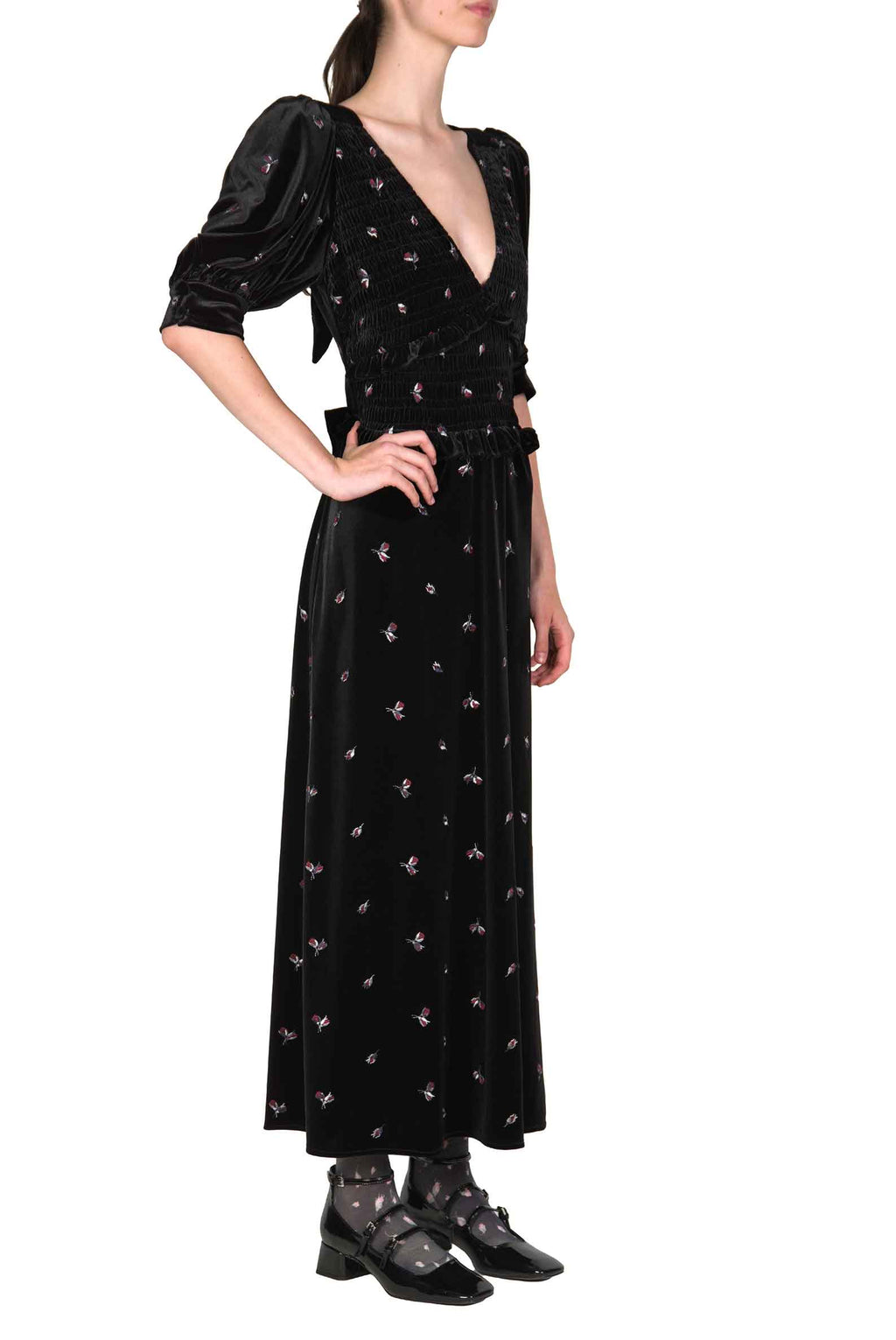 Abito Winter Garden ricamato con smock