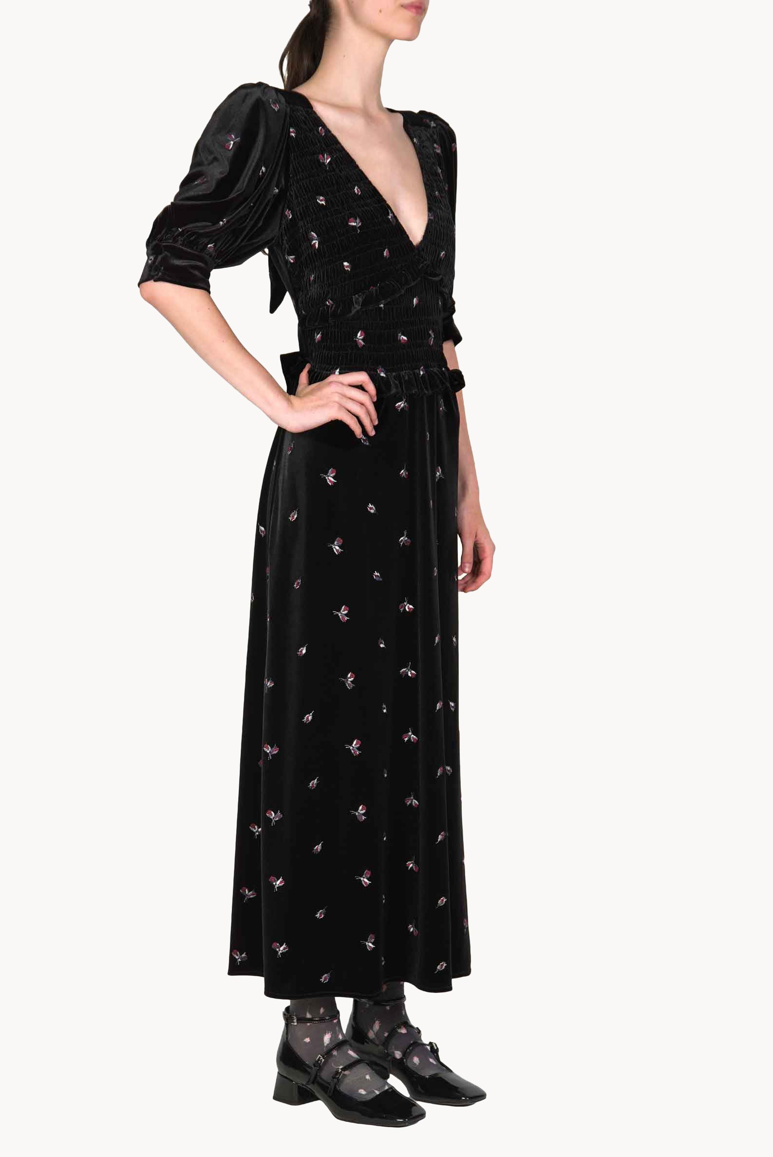 Abito Winter Garden ricamato con smock