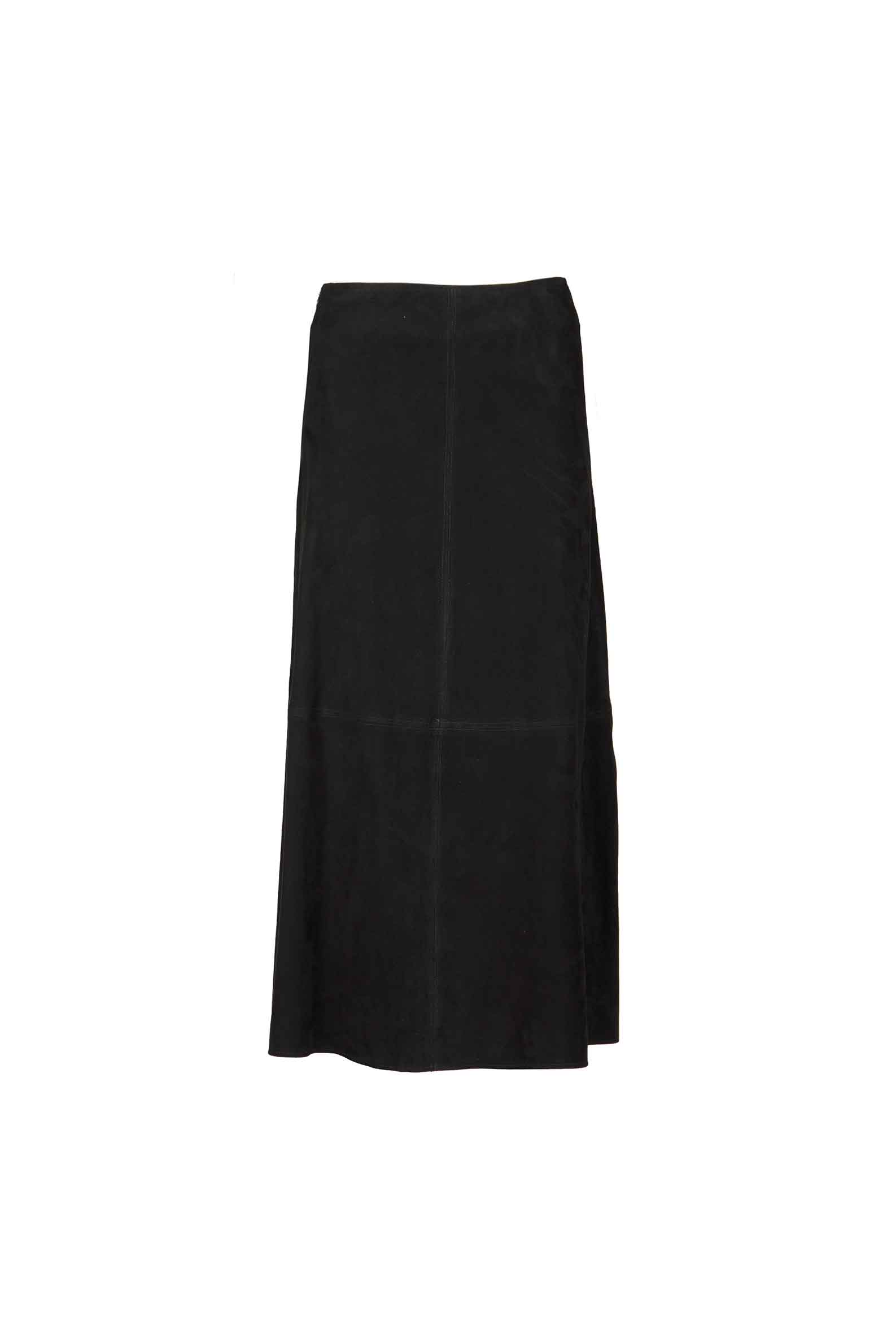 Minigonna midi in camoscio nero