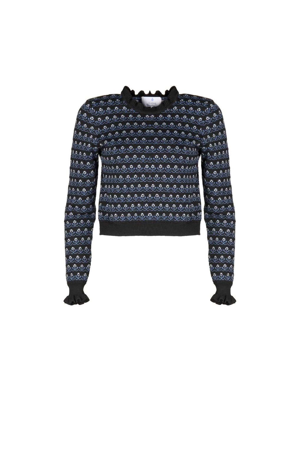 Maglione nero girocollo floreale