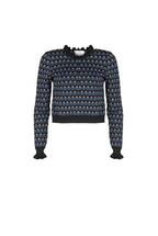 Maglione nero girocollo floreale