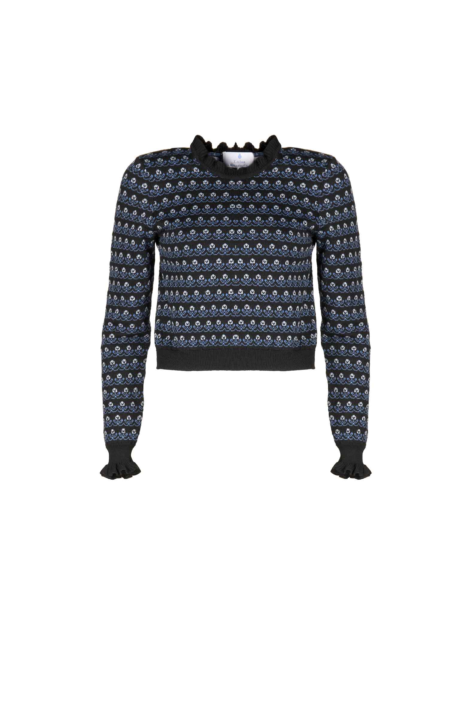 Maglione nero girocollo floreale