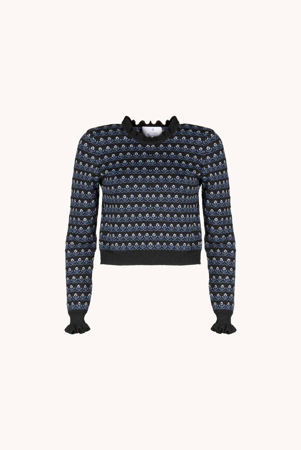 Maglione nero girocollo floreale