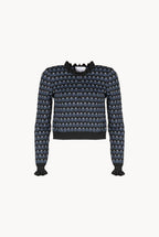 Maglione nero girocollo floreale
