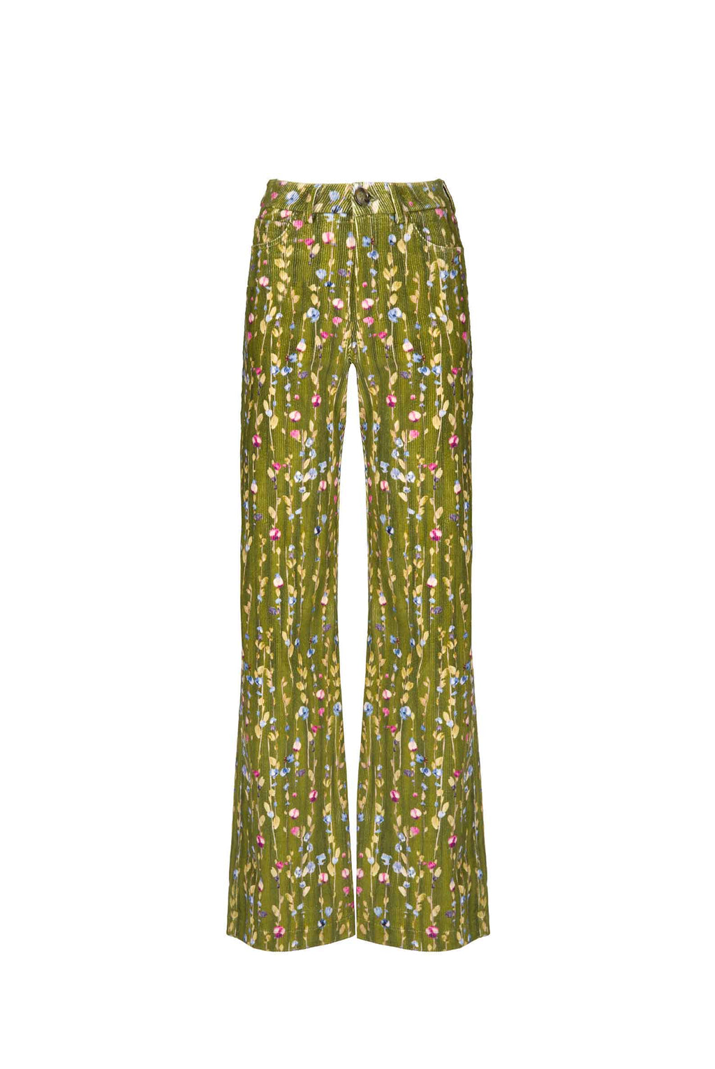 Pantaloni palazzo in velluto a coste con ghirlanda di fiori