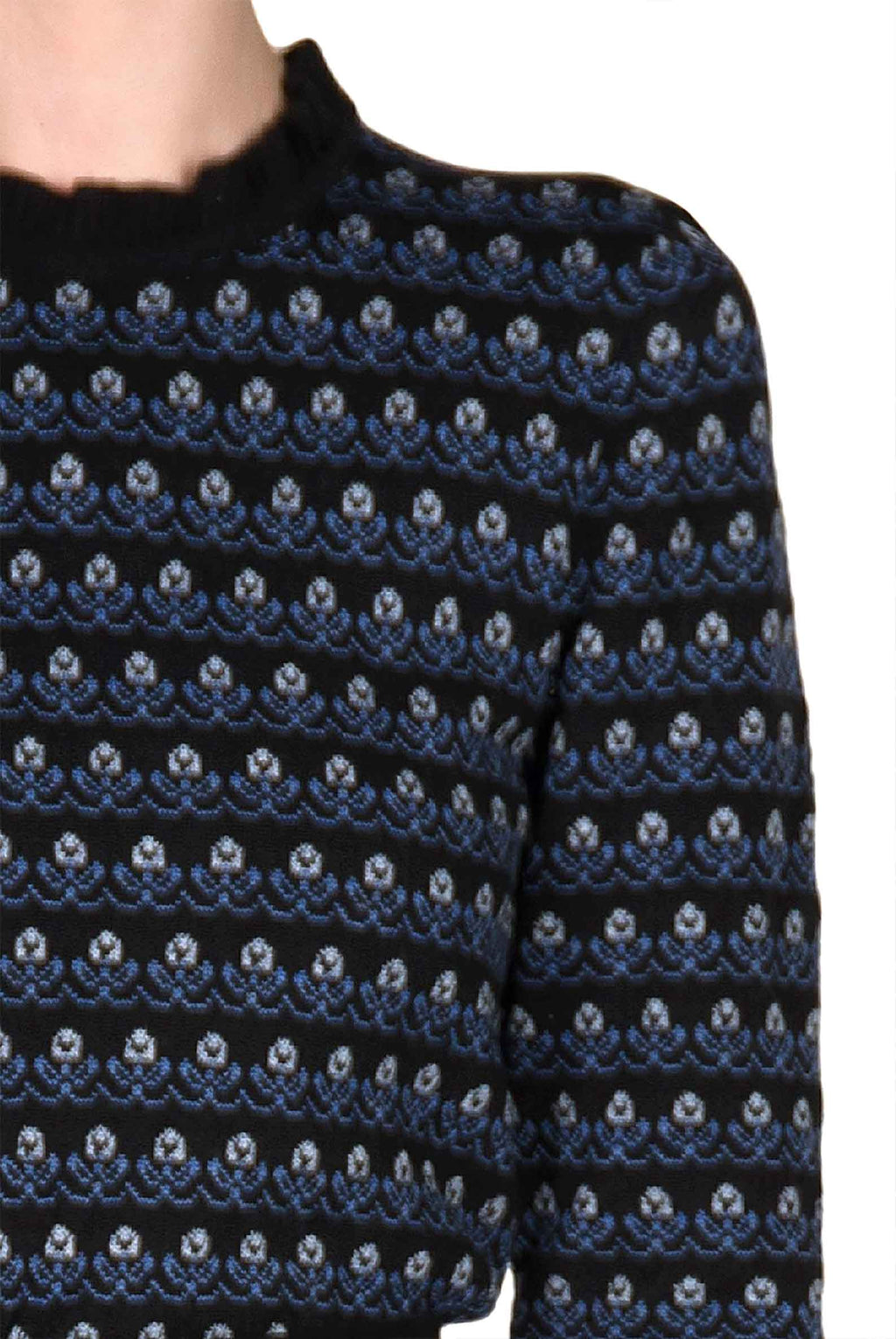 Maglione nero girocollo floreale