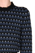 Maglione nero girocollo floreale