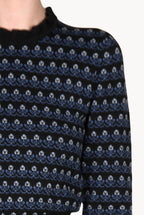 Maglione nero girocollo floreale
