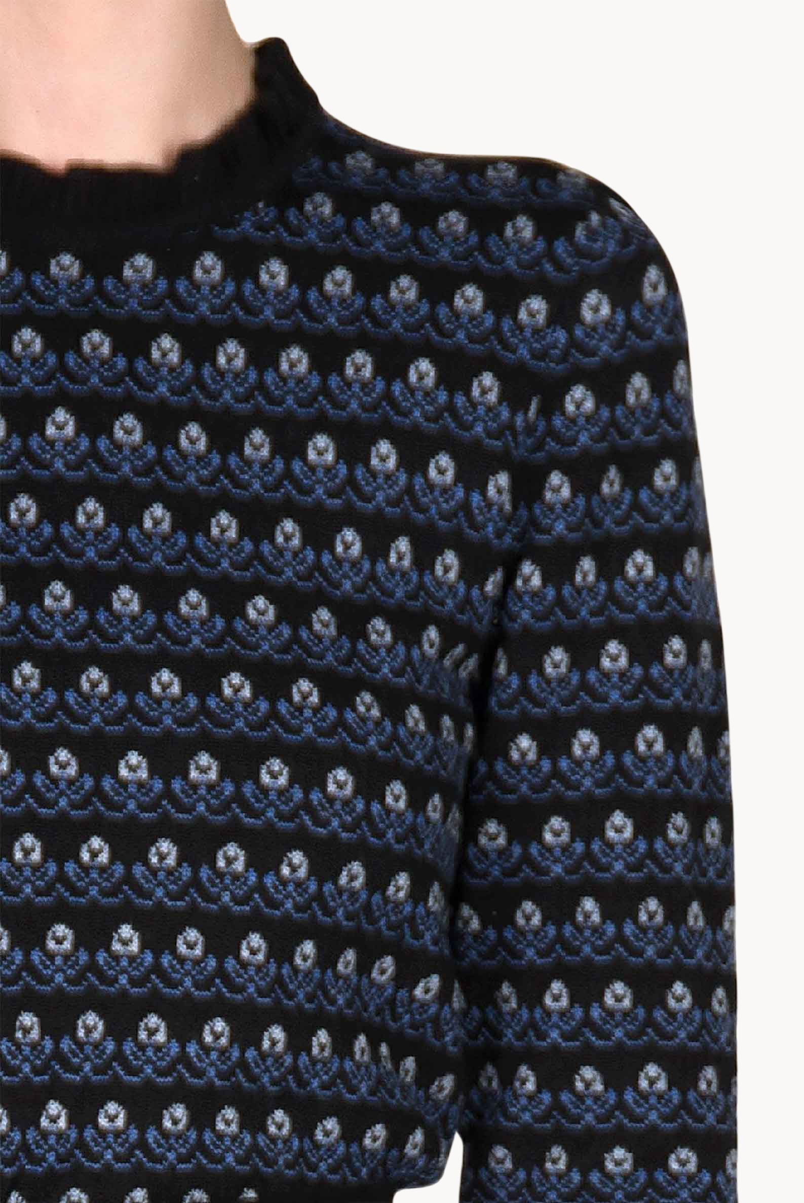 Maglione nero girocollo floreale