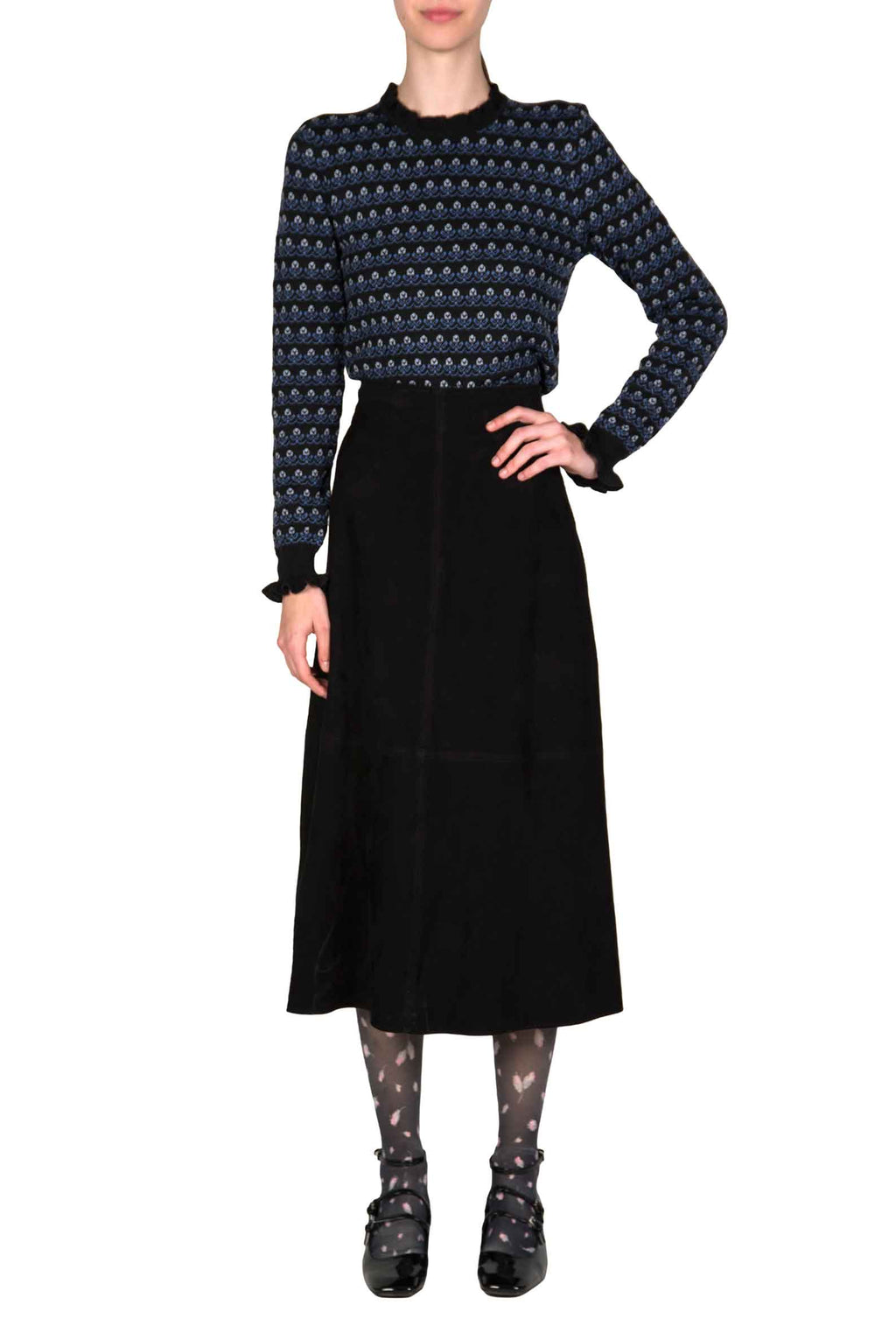 Maglione nero girocollo floreale