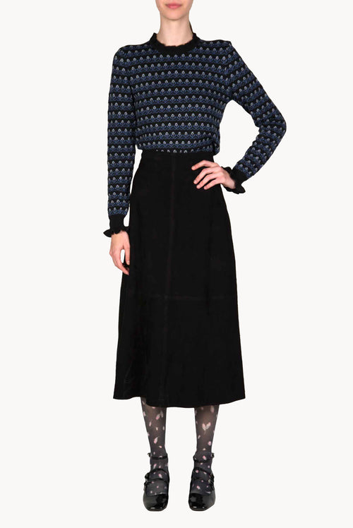 Minigonna midi in camoscio nero