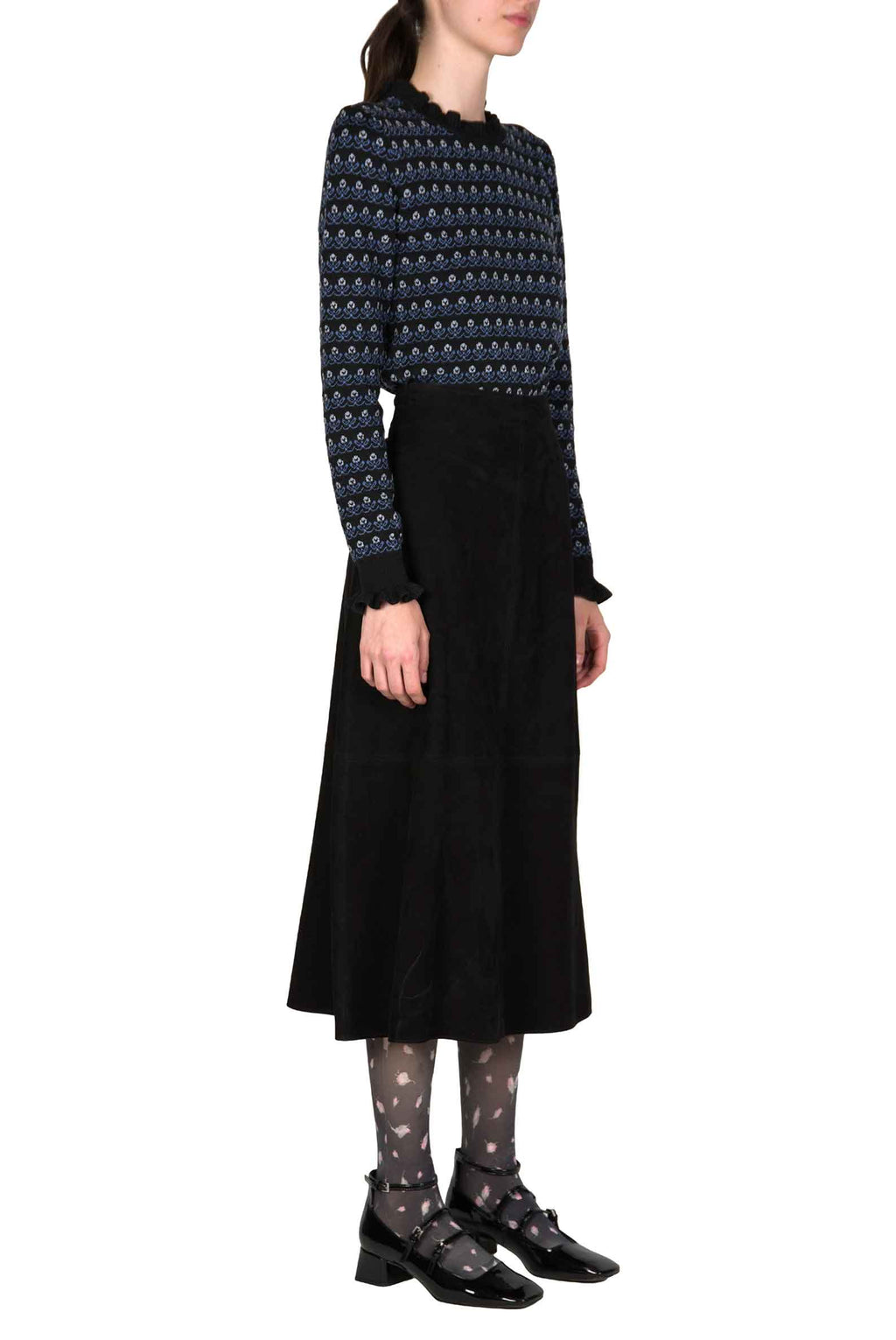 Minigonna midi in camoscio nero