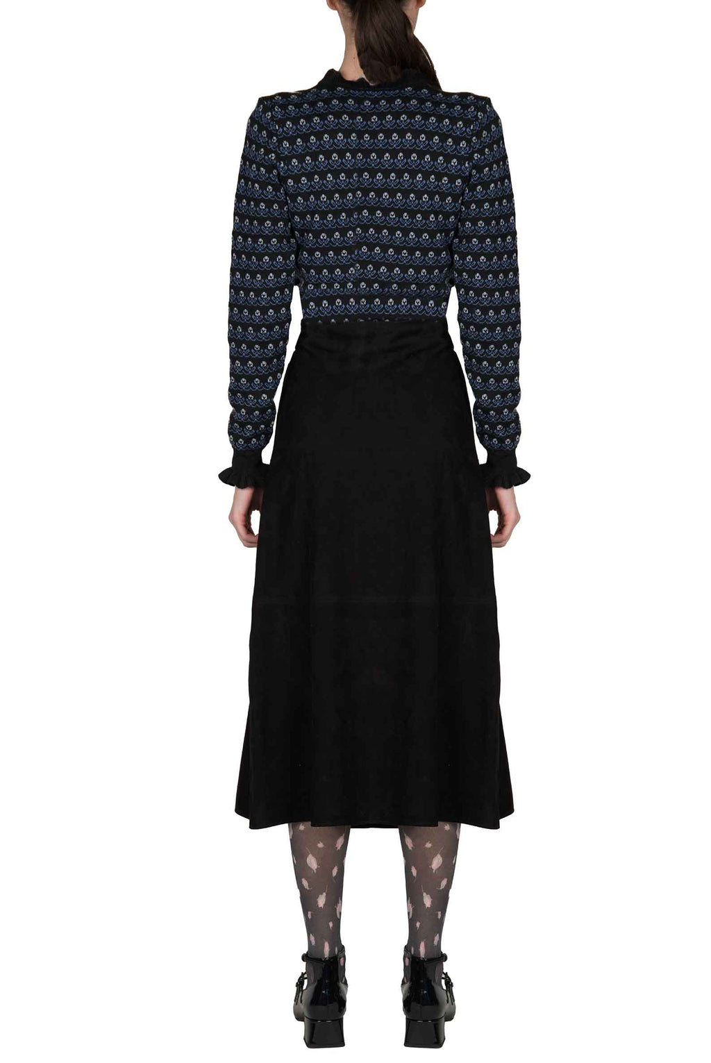 Maglione nero girocollo floreale