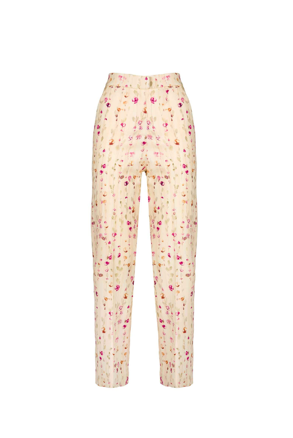 Pantaloni di lana a sigaretta con ghirlanda di fiori
