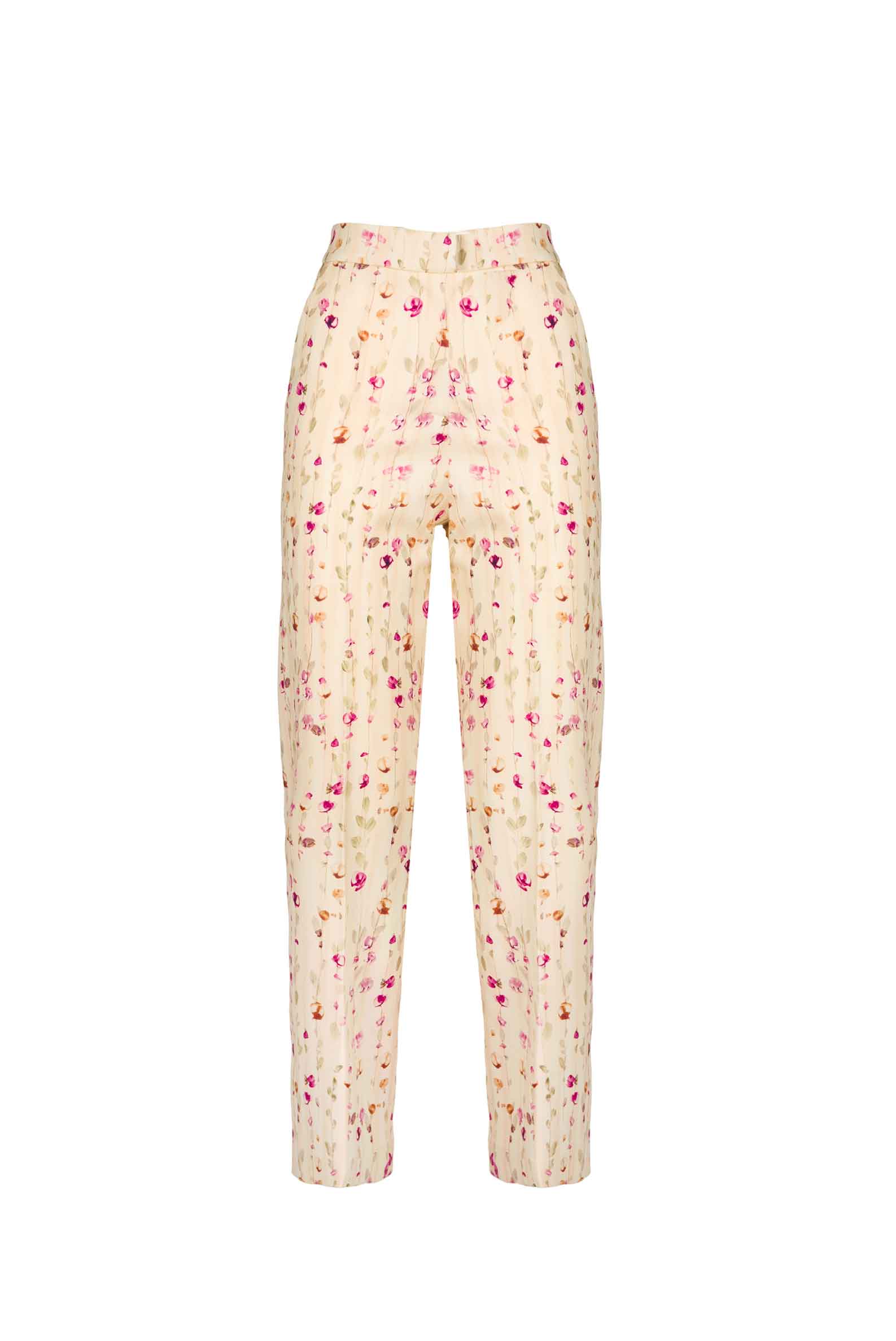 Pantaloni di lana a sigaretta con ghirlanda di fiori