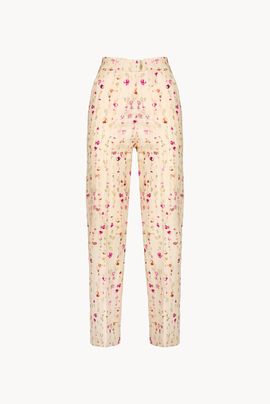 Pantaloni di lana a sigaretta con ghirlanda di fiori