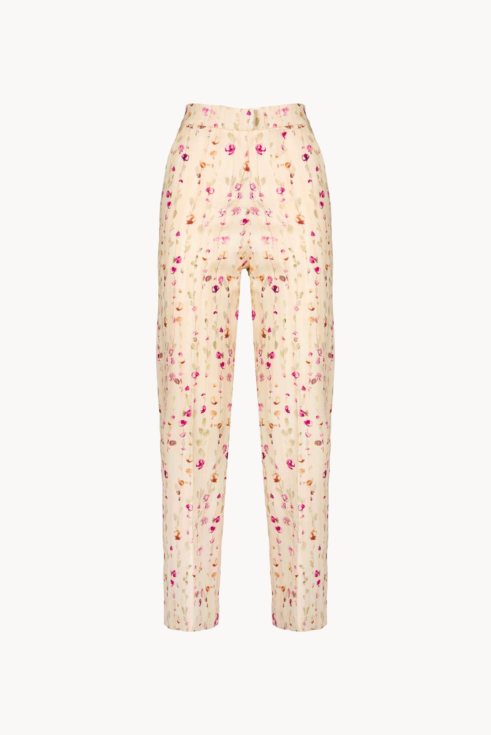 Pantaloni di lana a sigaretta con ghirlanda di fiori