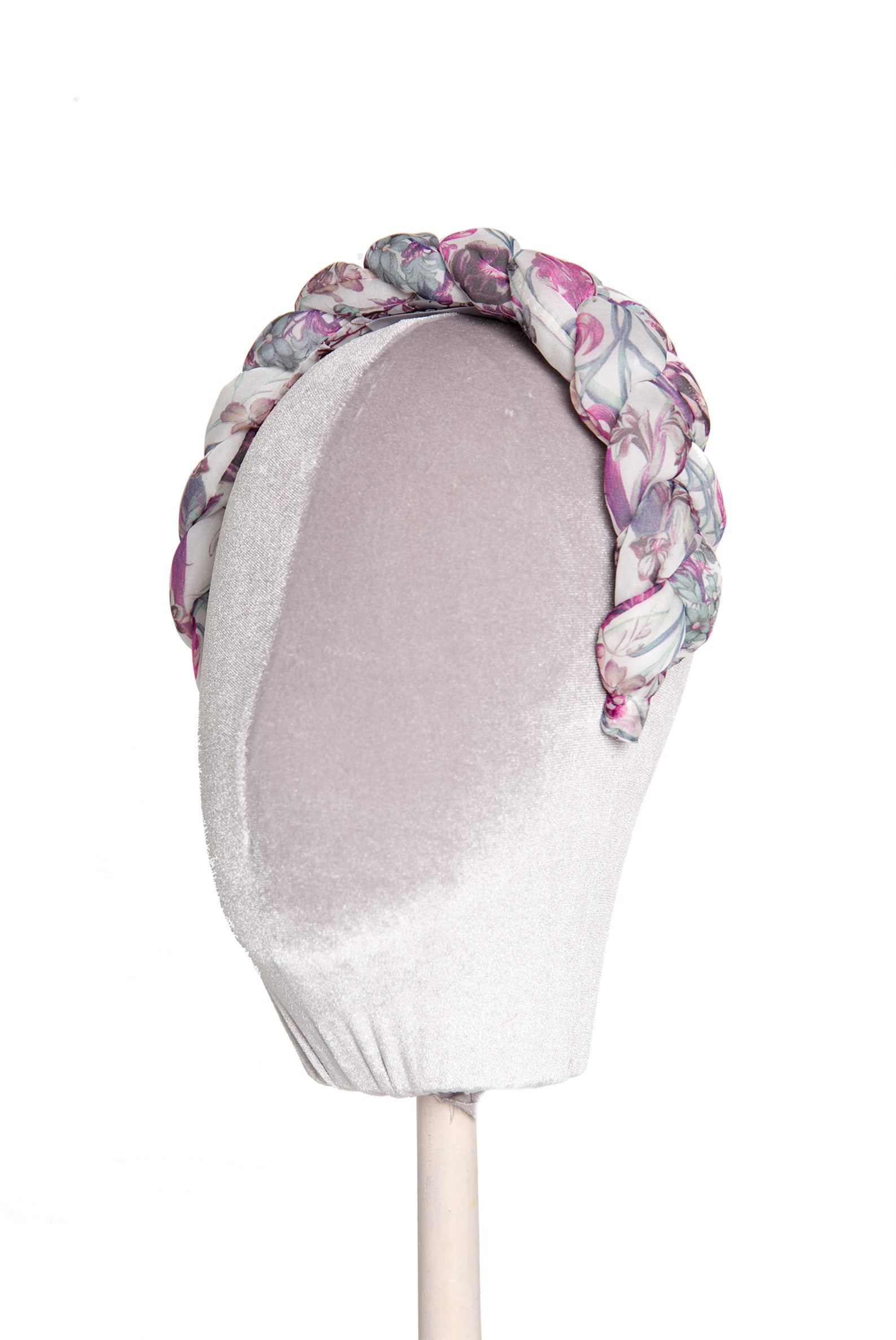 Fascia per capelli intrecciata in chiffon di seta stampata floreale