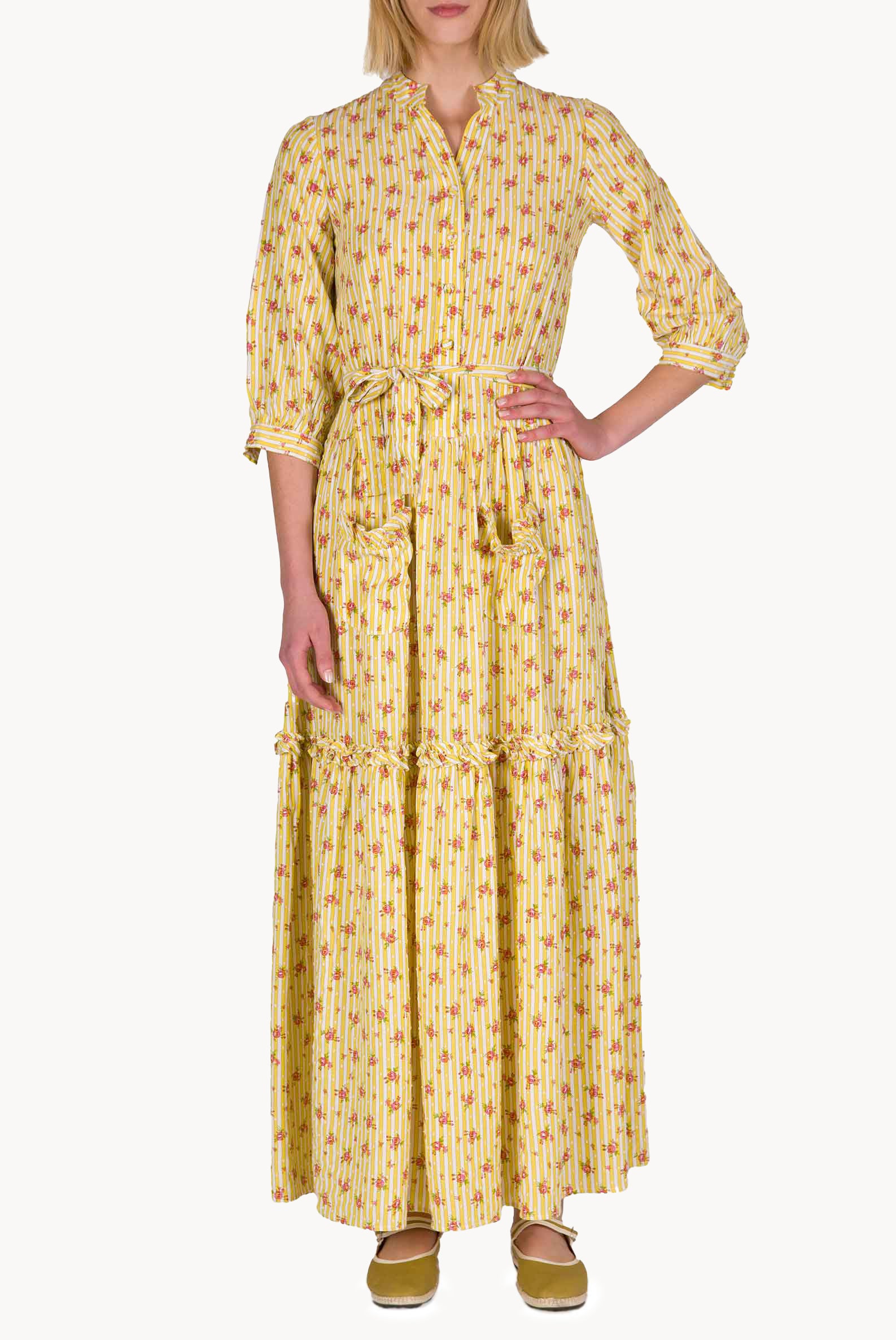 Striped Roses Cotton Dress