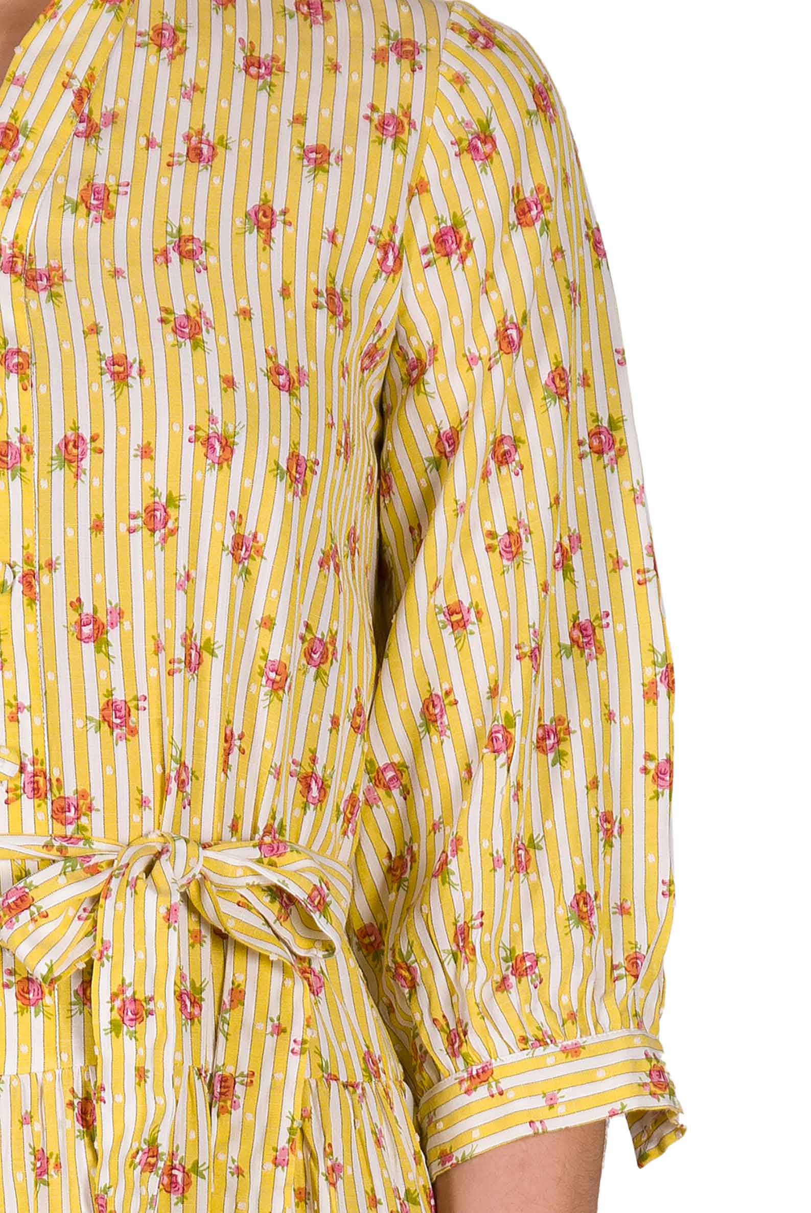 Abito in Cotone a Righe con Rose