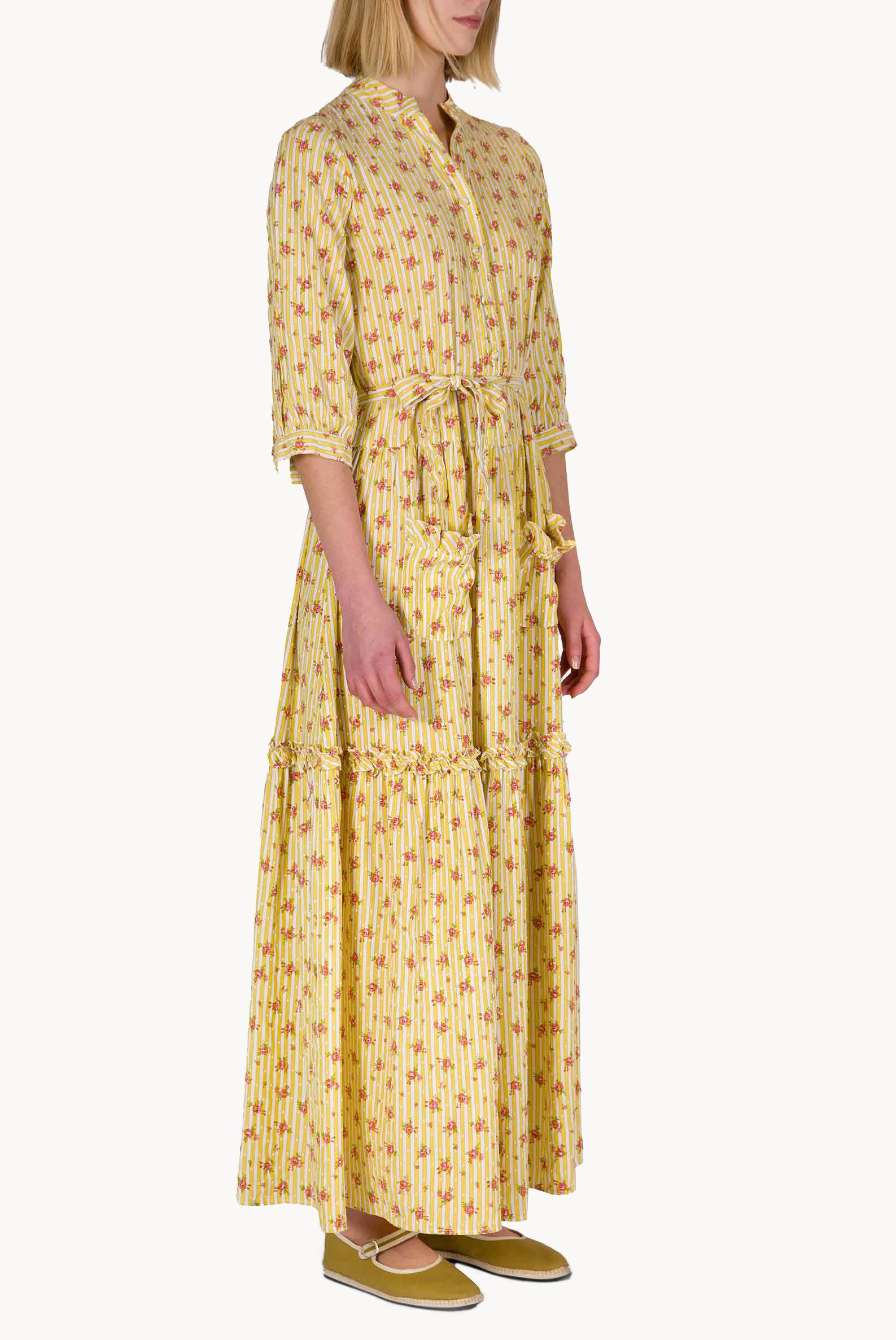 Striped Roses Cotton Dress