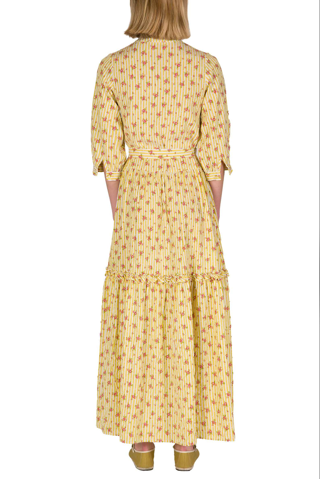 Abito in Cotone a Righe con Rose