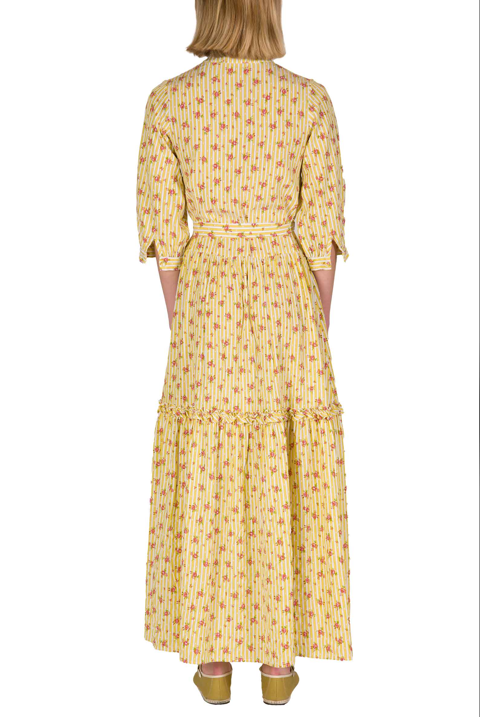 Abito in Cotone a Righe con Rose