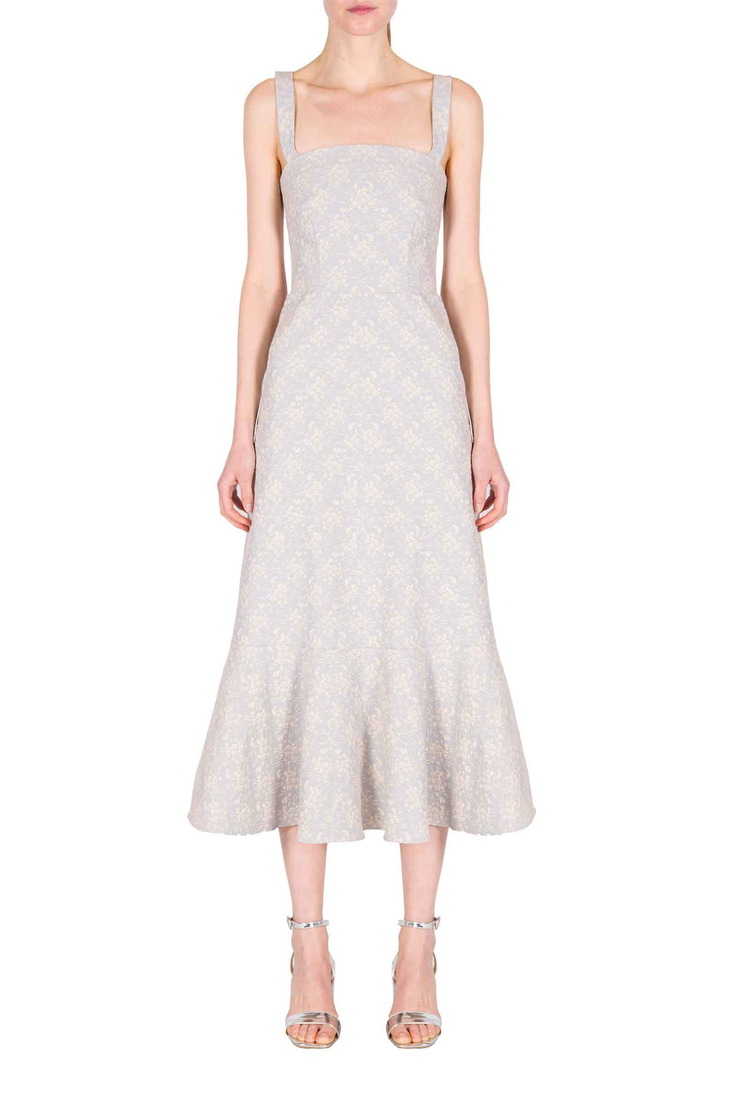Abito in Jacquard Floreale con Volant