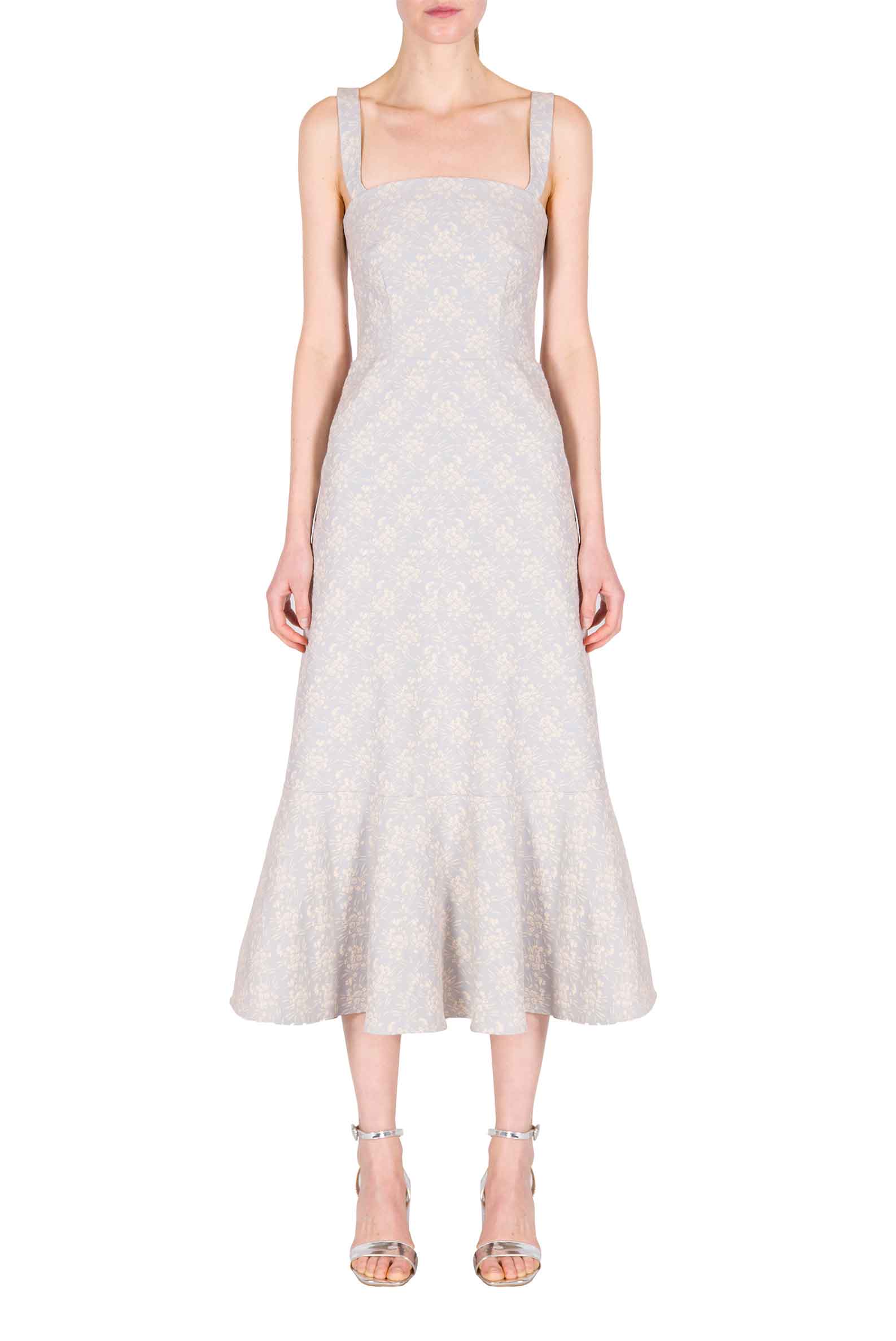Abito in Jacquard Floreale con Volant