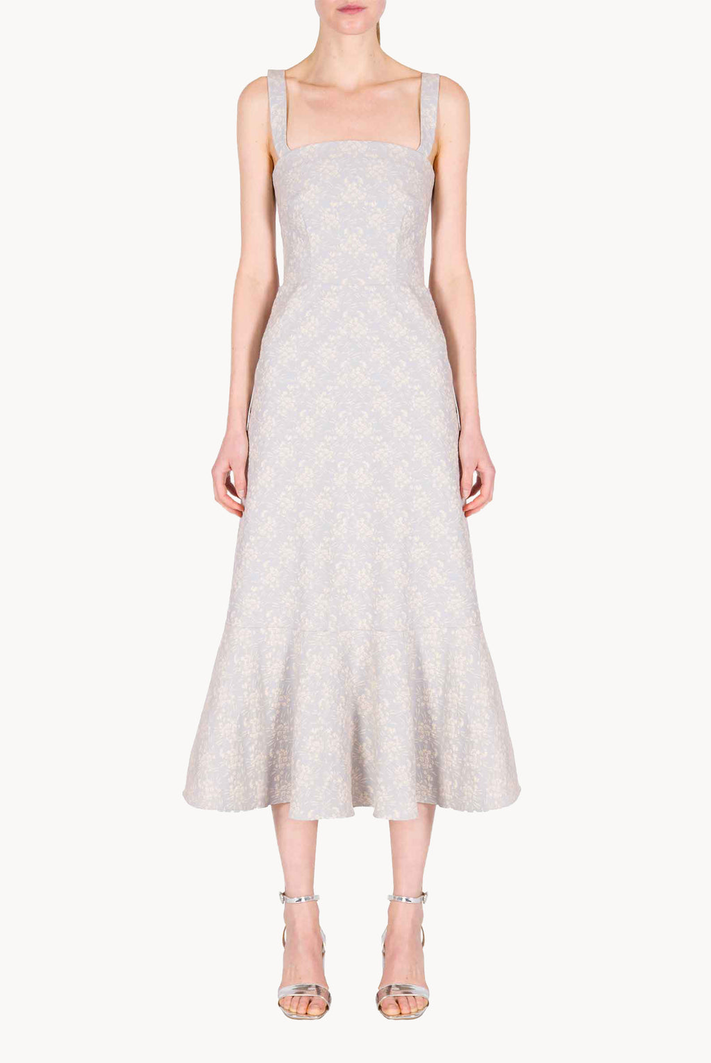 Abito in Jacquard Floreale con Volant