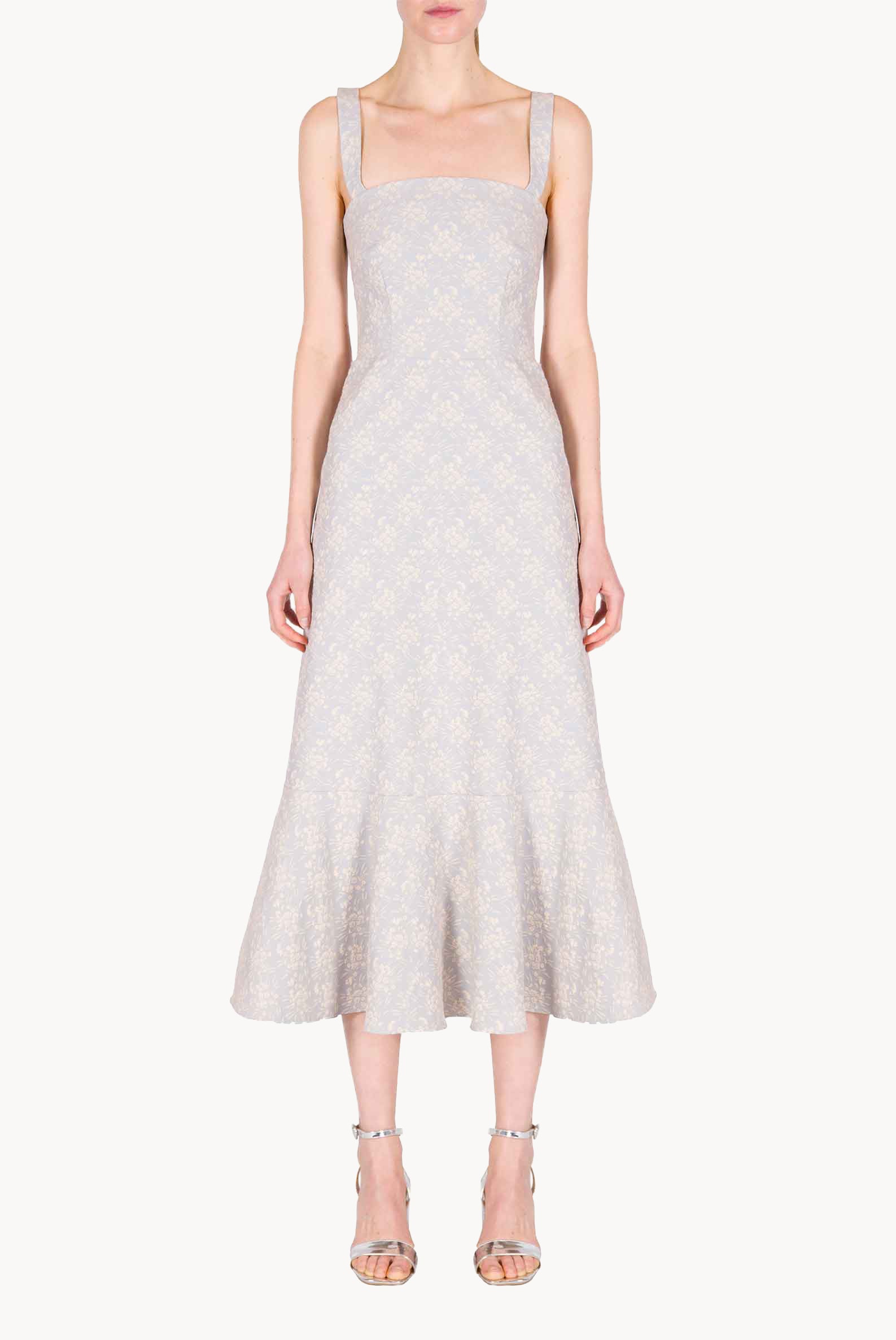 Abito in Jacquard Floreale con Volant
