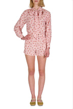 Camicia in Cotone a Righe con Rose e Fiocco
