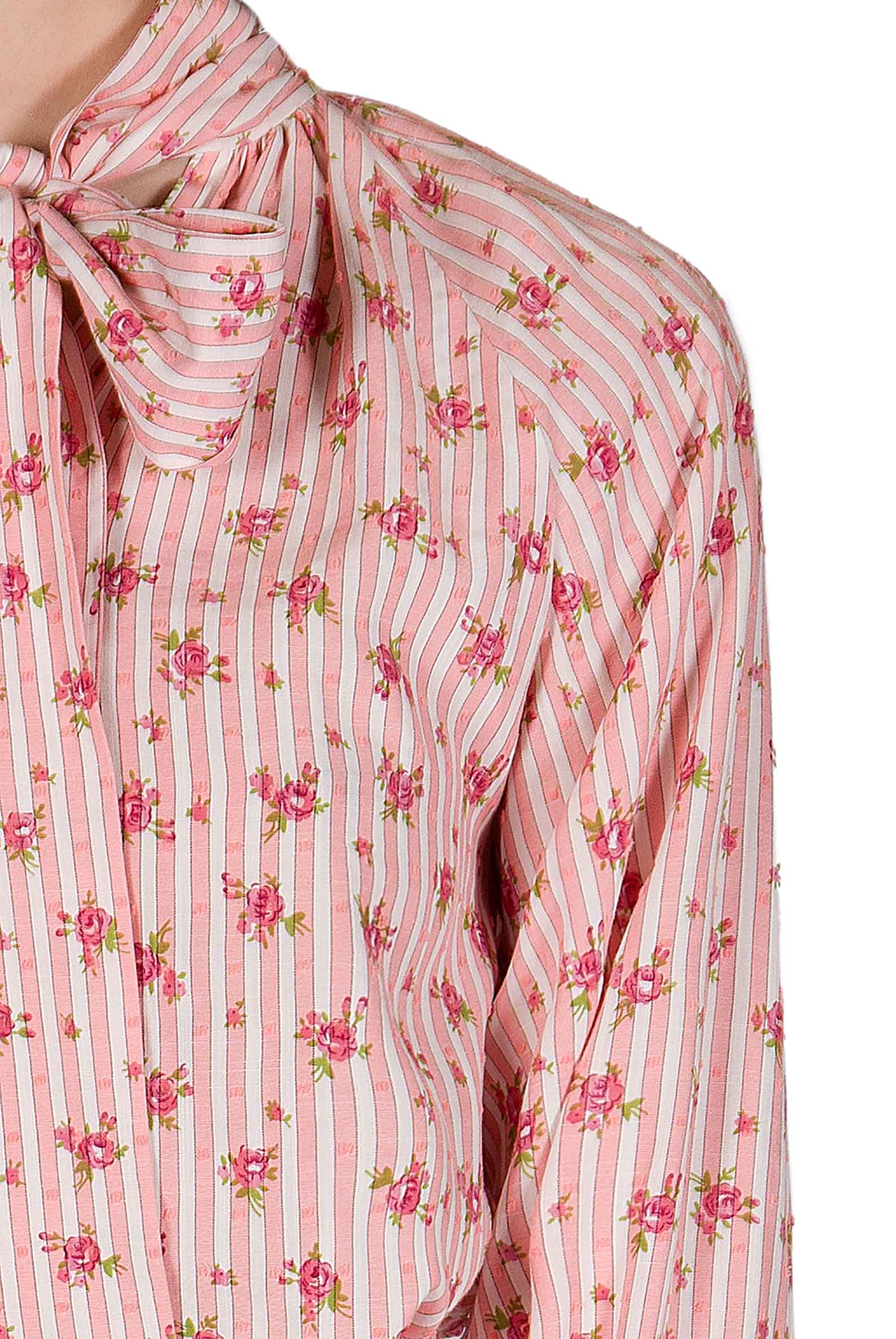 Camicia in Cotone a Righe con Rose e Fiocco
