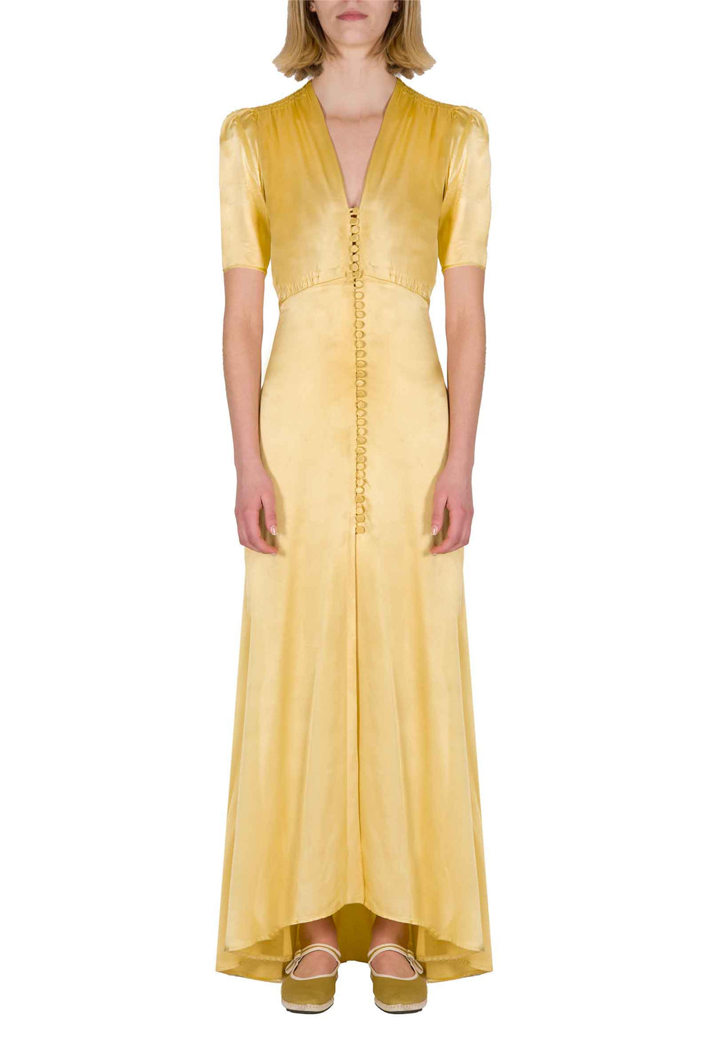 Abito in Seta Bottoncino Giallo