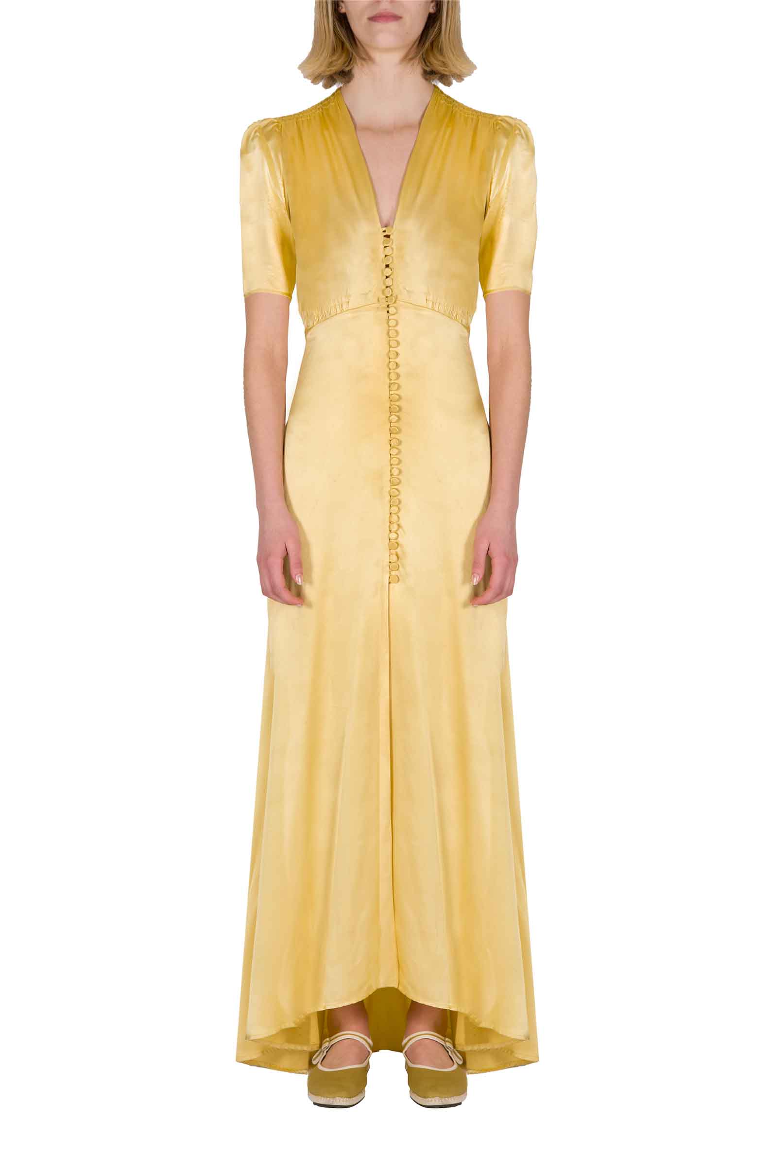 Abito in Seta Bottoncino Giallo