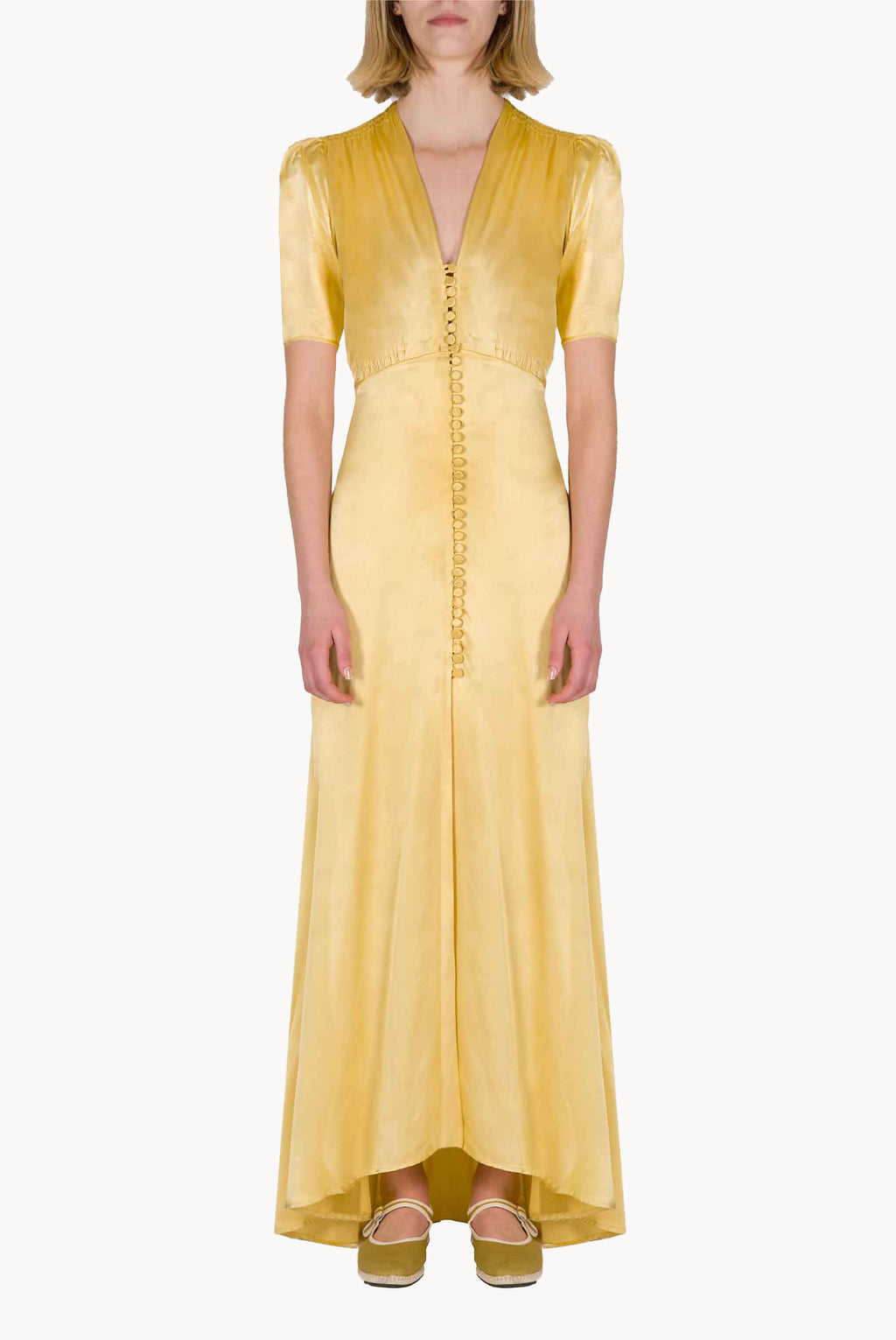 Abito in Seta Bottoncino Giallo