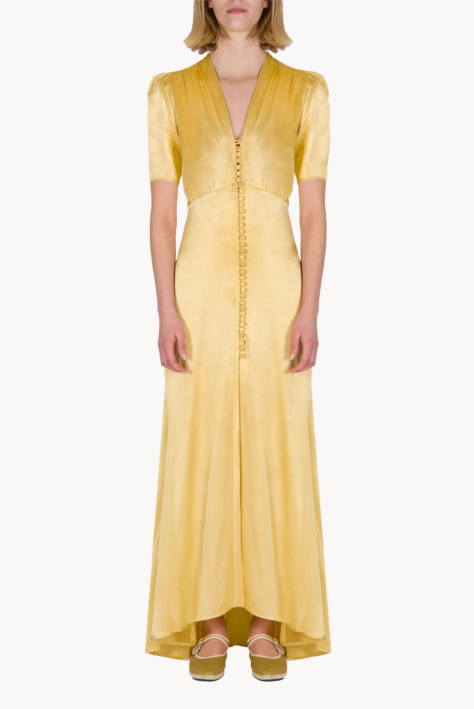 Abito in Seta Bottoncino Giallo