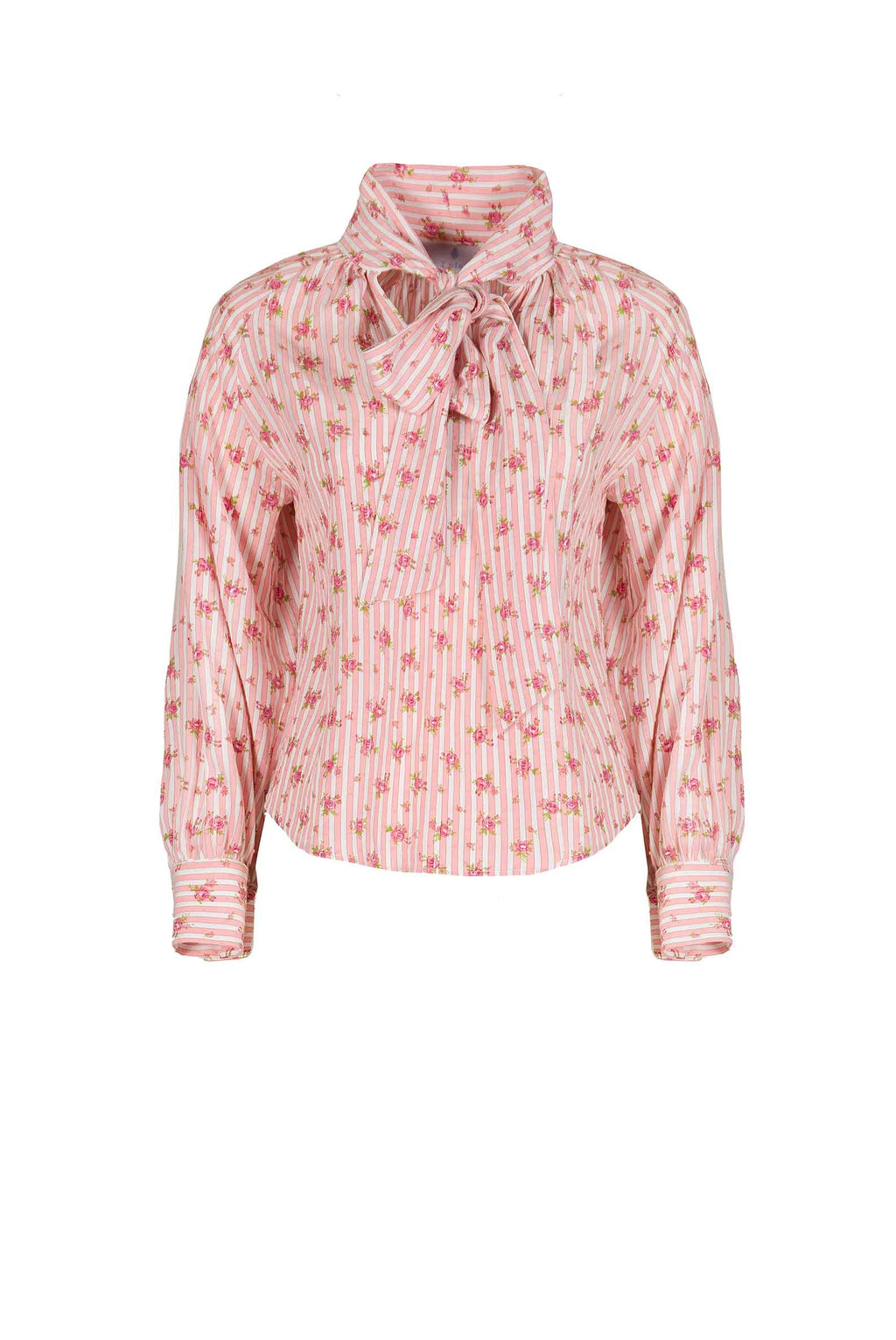 Camicia in Cotone a Righe con Rose e Fiocco